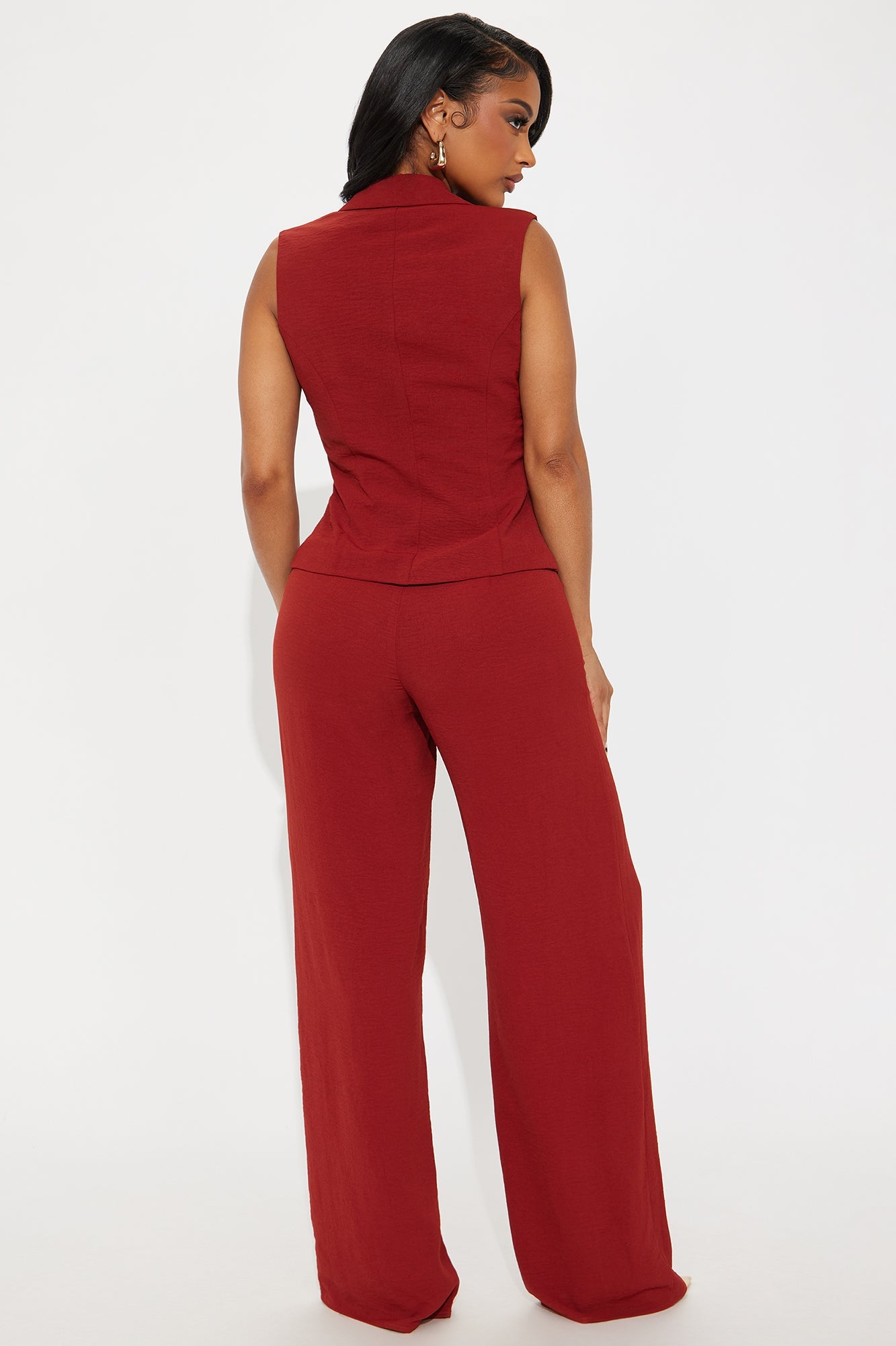 McKenna Vest and Straight Leg Pant Set - Rust