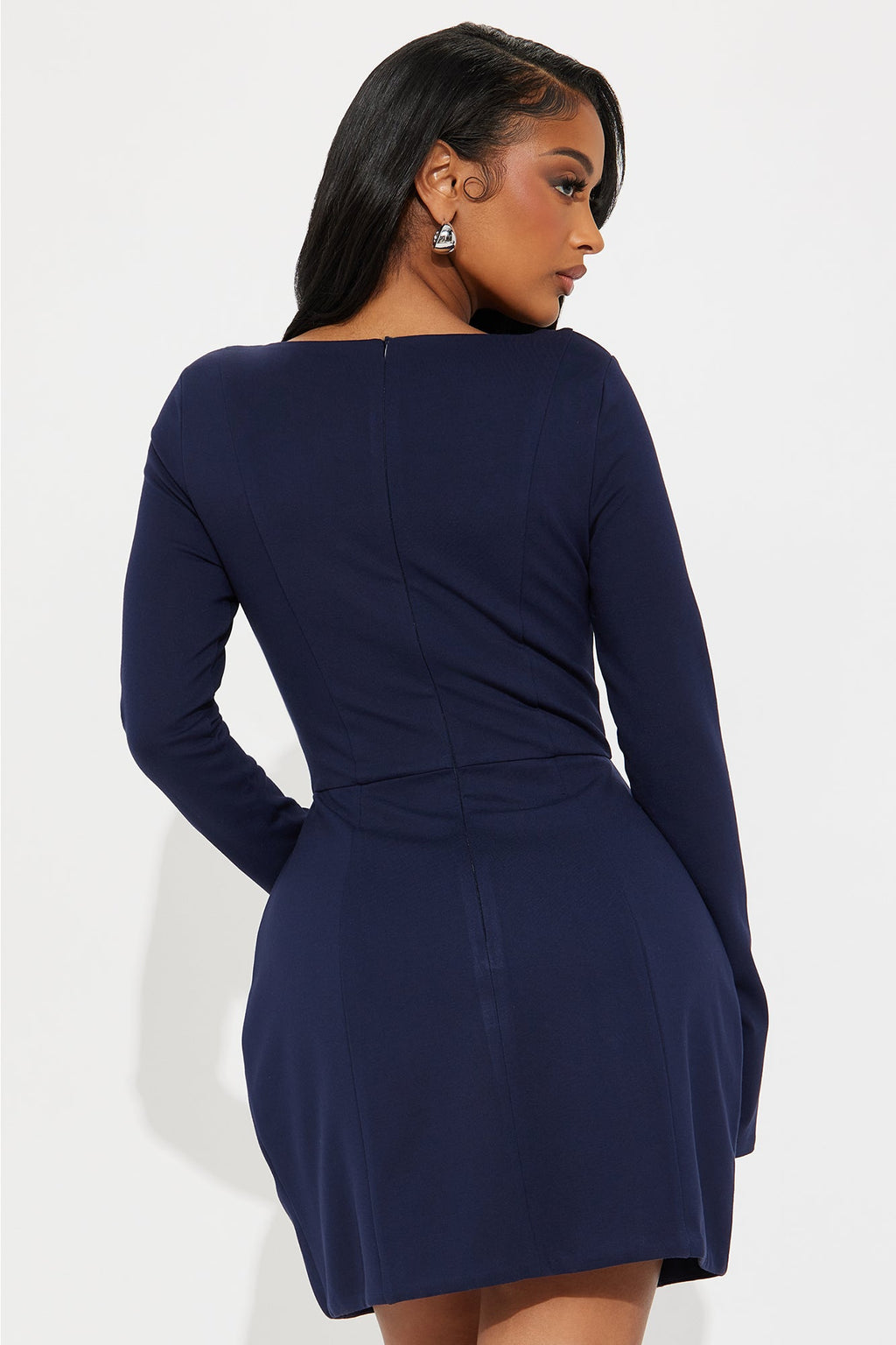 Mia Long Sleeved Ponte Mini Dress - Navy