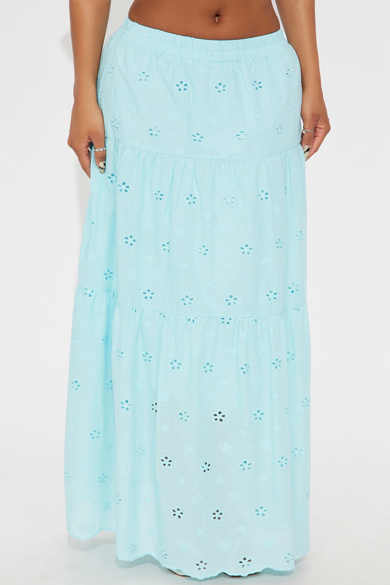 Peyton Eyelet Tiered Maxi Skirt - Blue