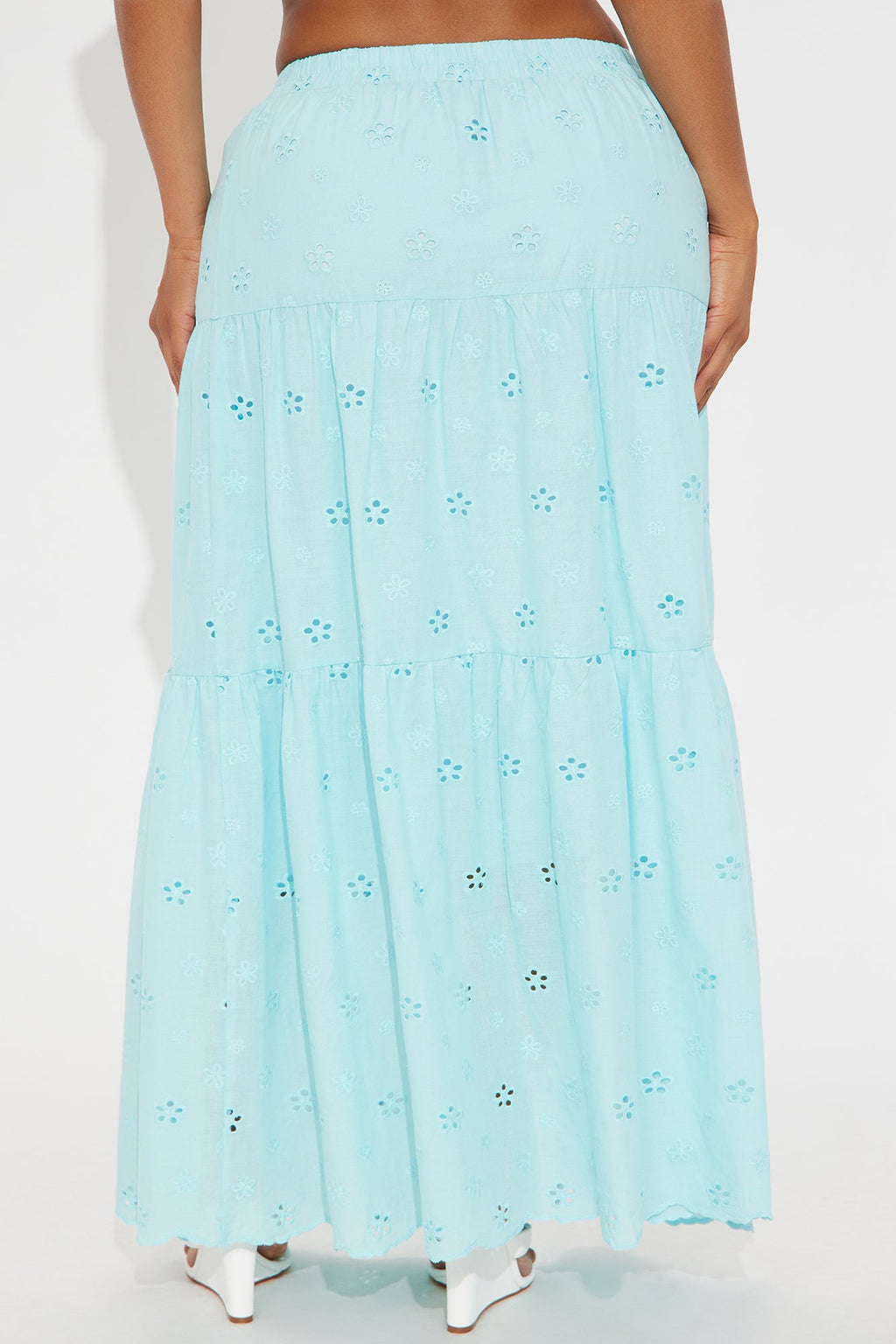 Peyton Eyelet Tiered Maxi Skirt - Blue