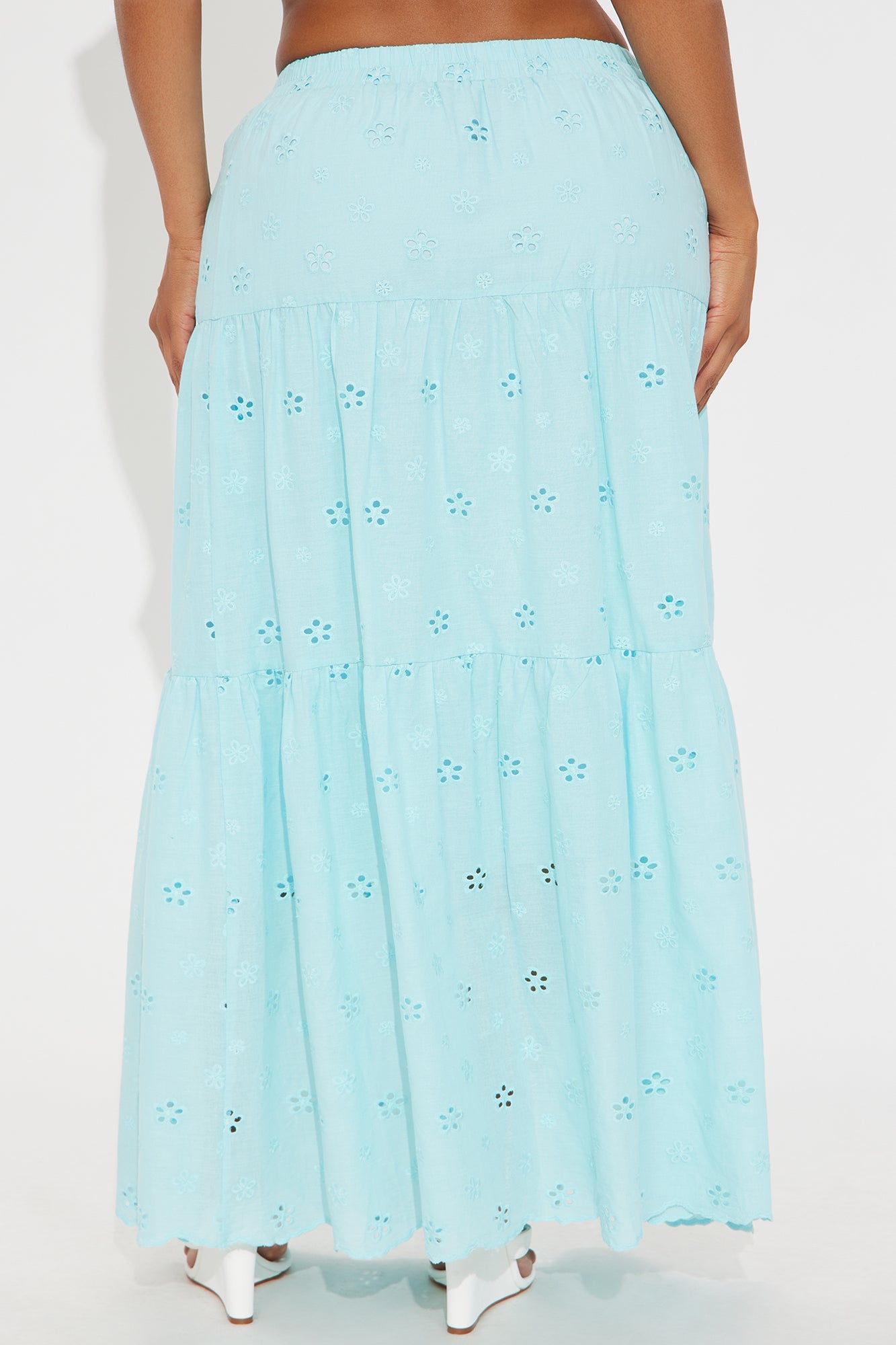 Peyton Eyelet Tiered Maxi Skirt - Blue