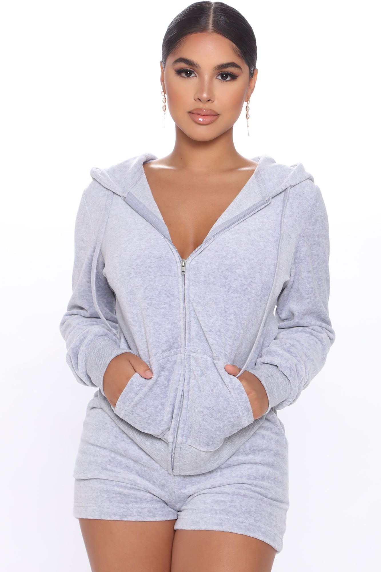 The OG Trendsetter Velour Short Set - Heather Grey