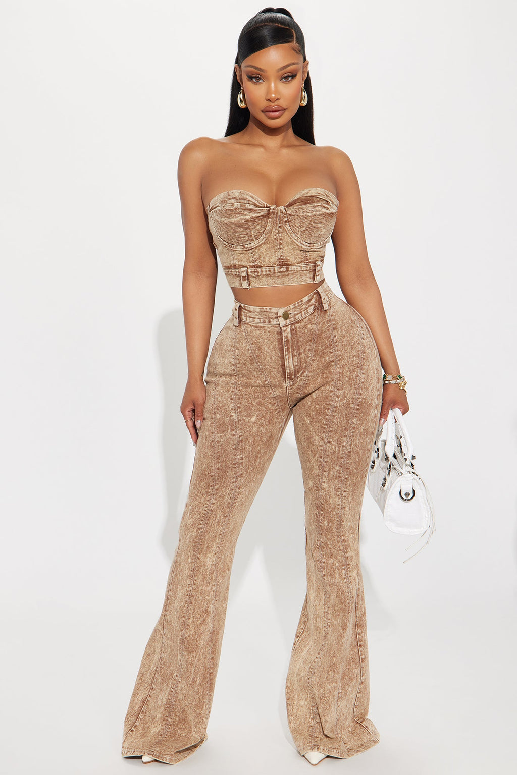 Bella Denim Pant Set - Camel