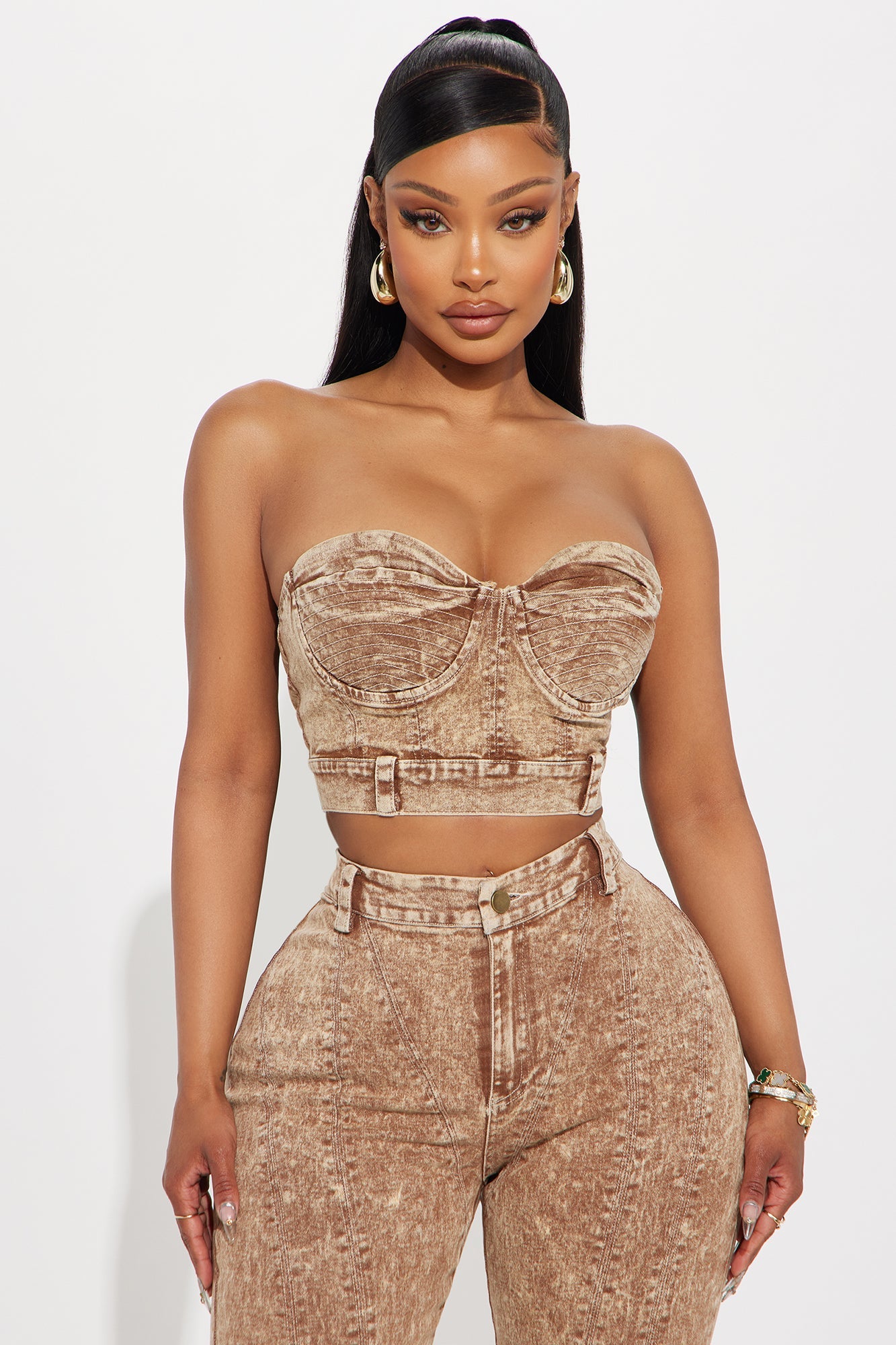 Bella Denim Pant Set - Camel