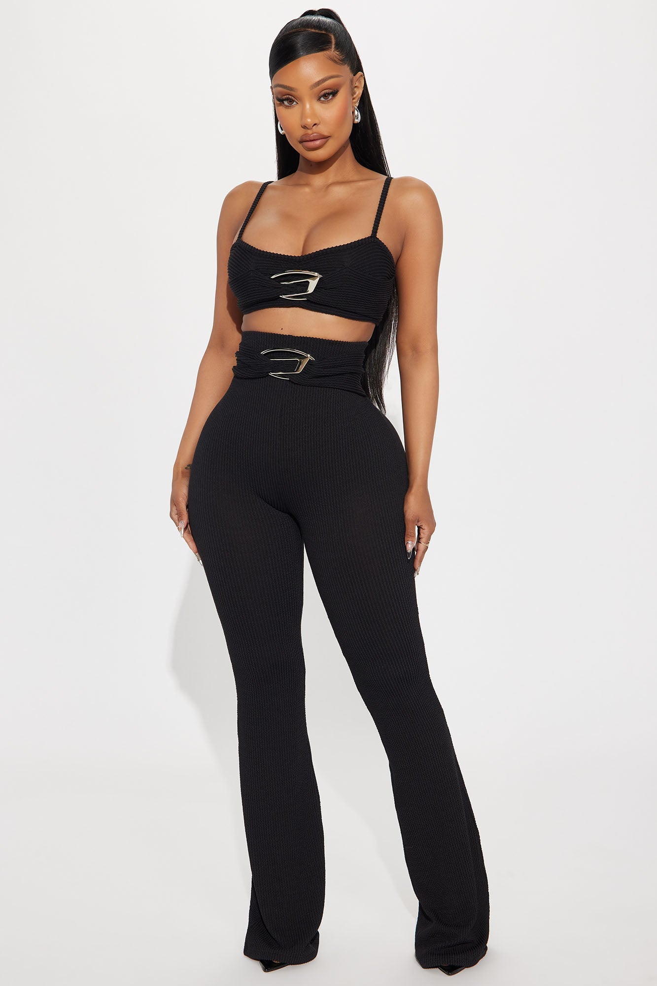 Trend Setter Textured Pant Set - Black