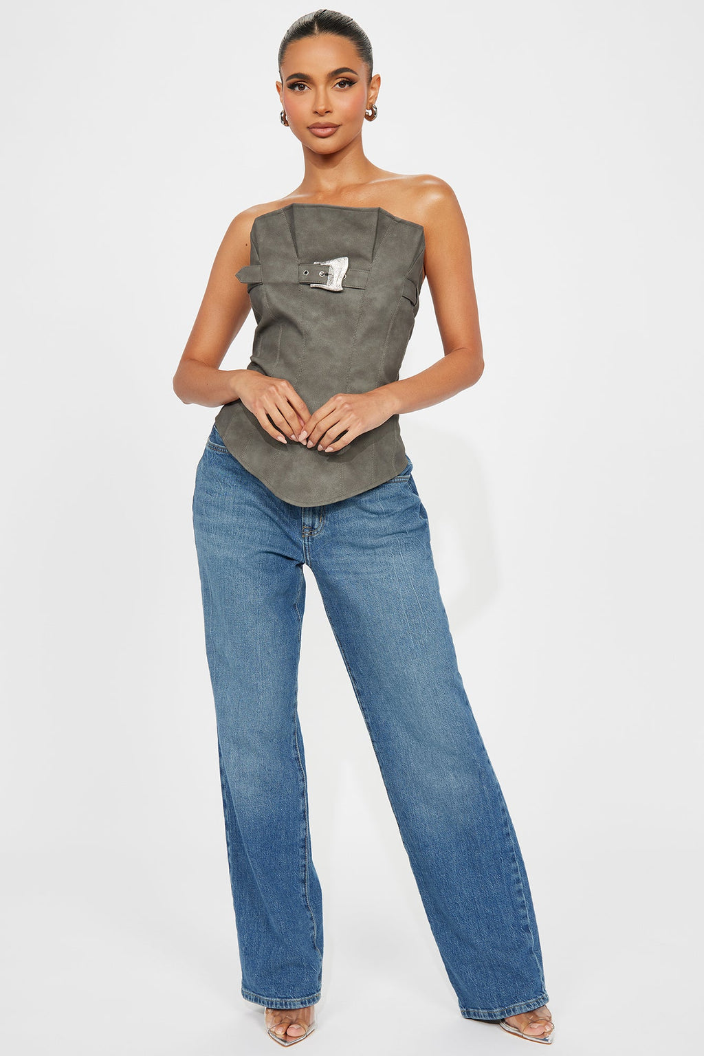 Can't Stop Faux Leather Top - Charcoal