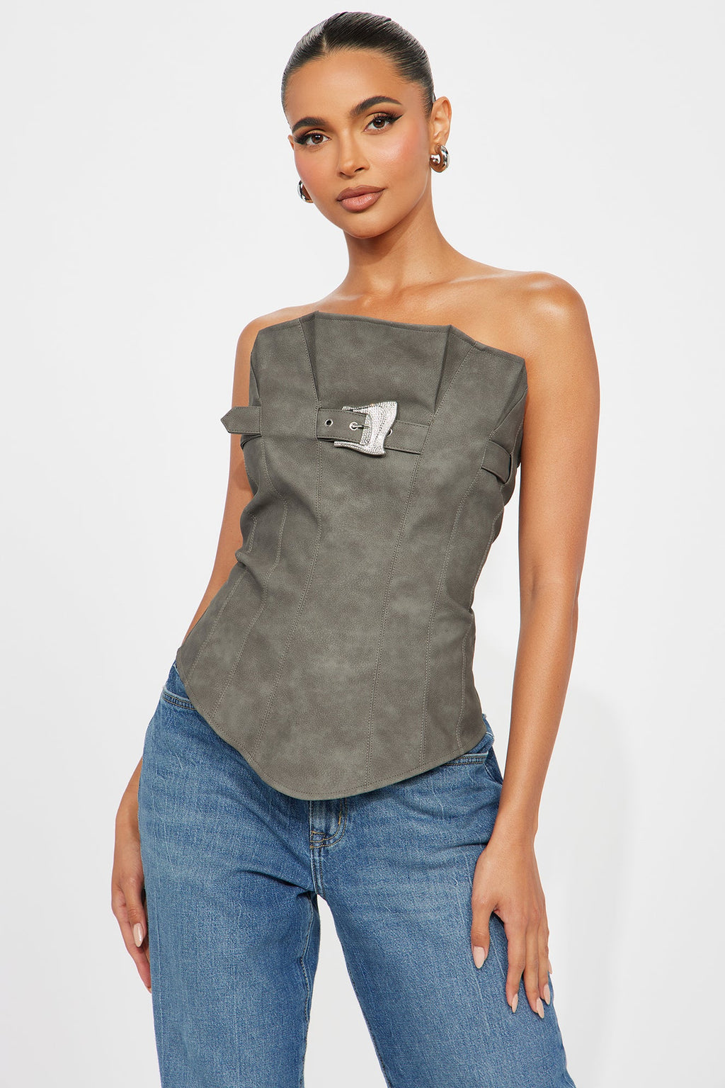 Can't Stop Faux Leather Top - Charcoal