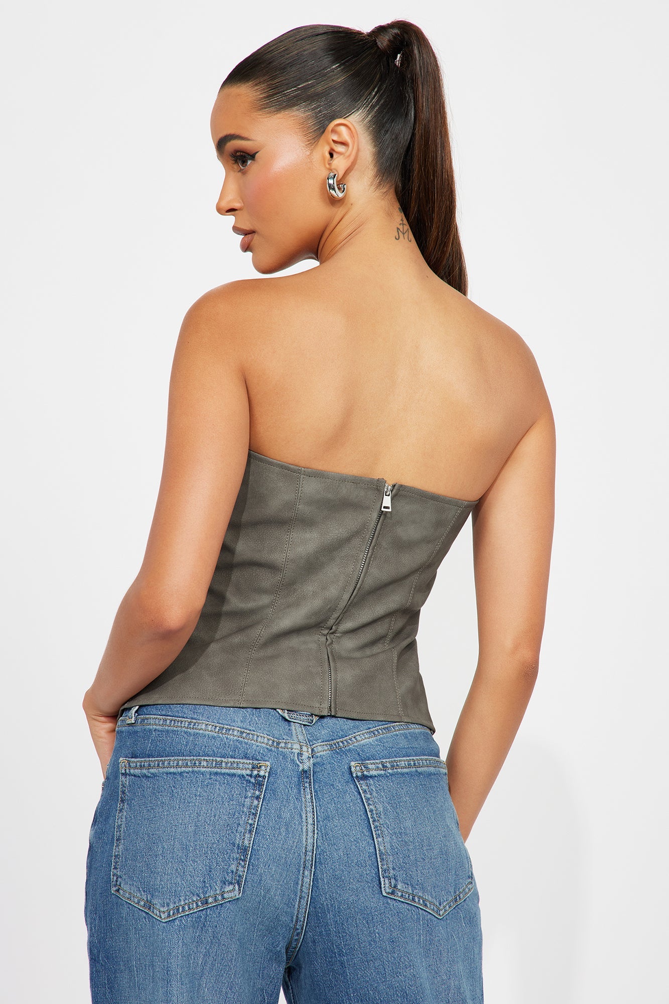 Can't Stop Faux Leather Top - Charcoal