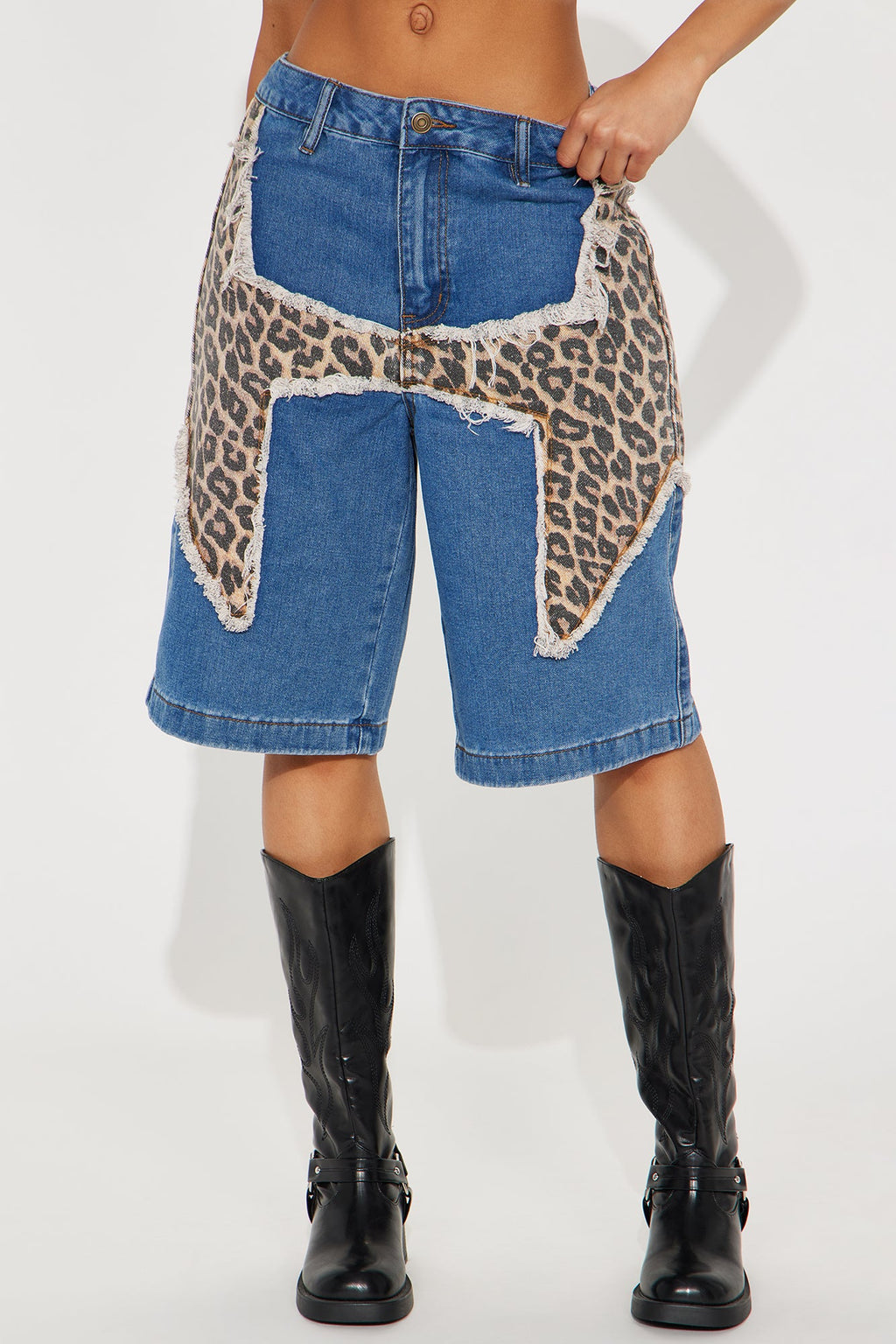 Spotted Soul Leopard Denim Jorts - Medium Wash