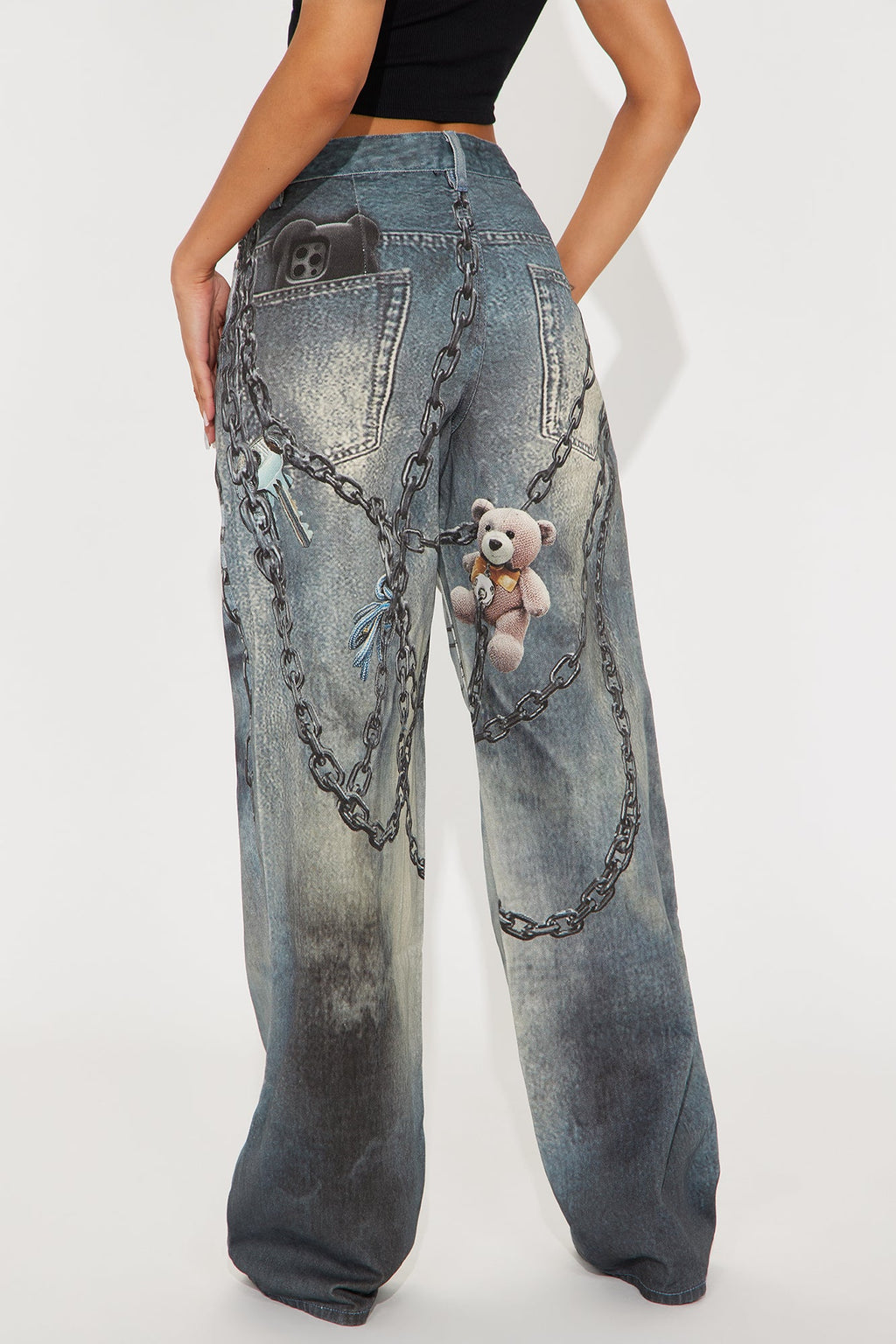 Charmed I'm Sure Printed Wide Leg Jeans - Medium Wash