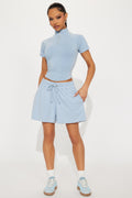 Dreaming Of You Baby Tee Short Set - Light Blue
