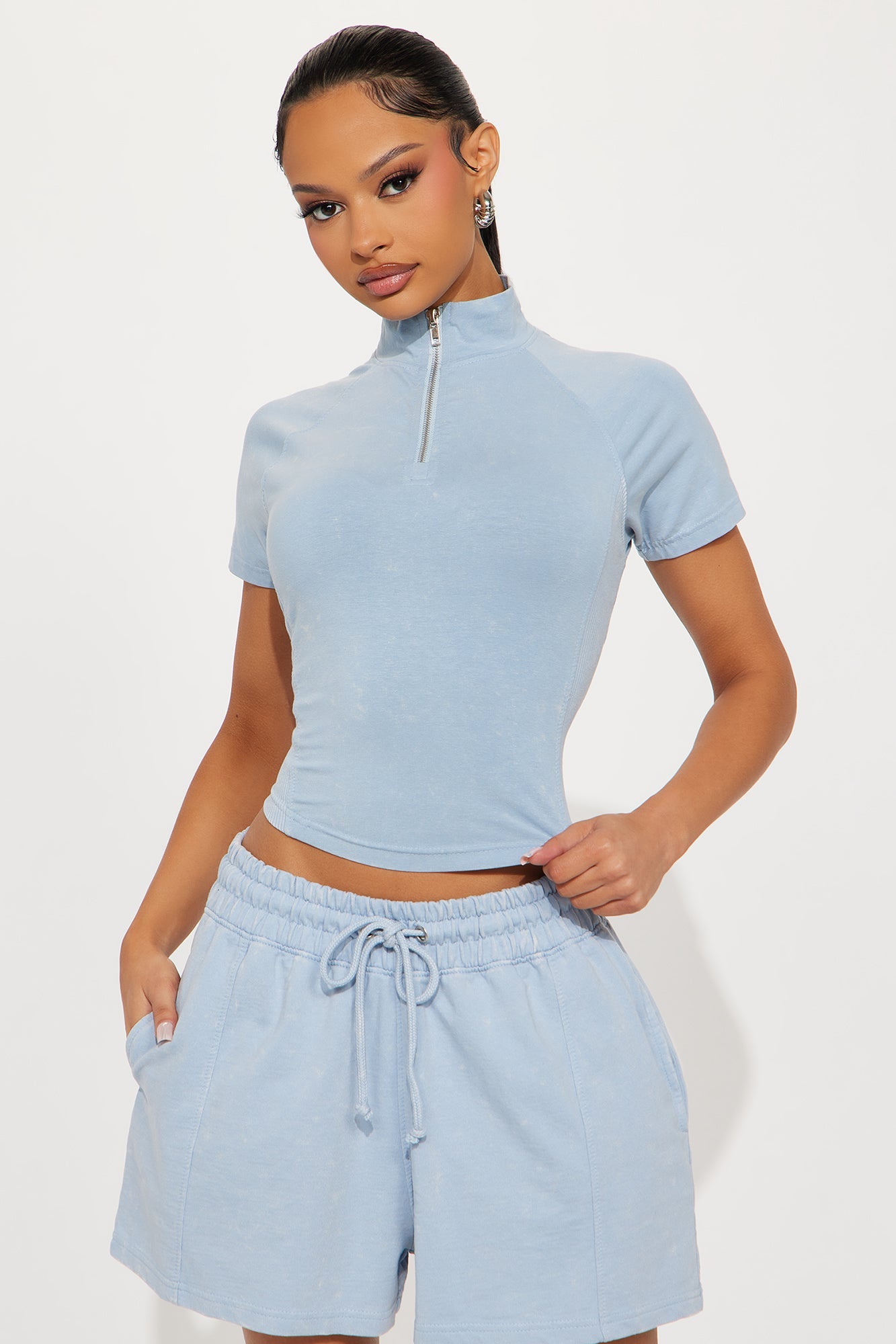 Dreaming Of You Baby Tee Short Set - Light Blue