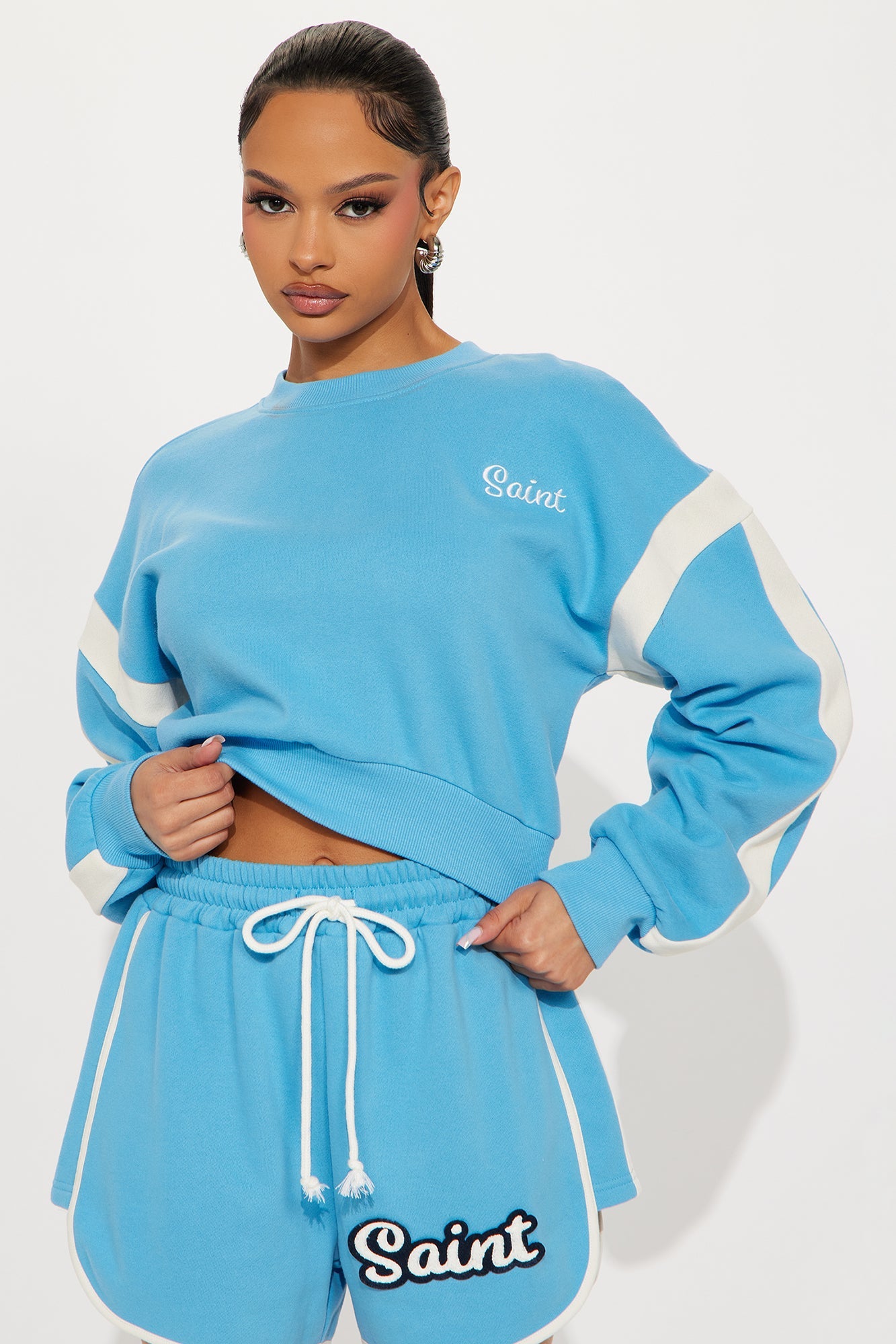 I'm A Saint Fleece Short Set - Blue