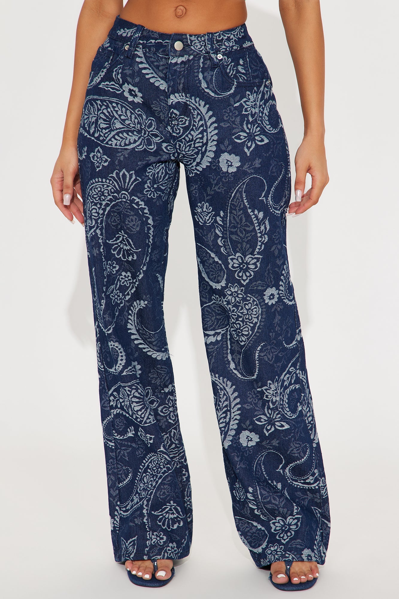 Paisley Dreams Jacquard Wide Leg Jeans - Dark Wash