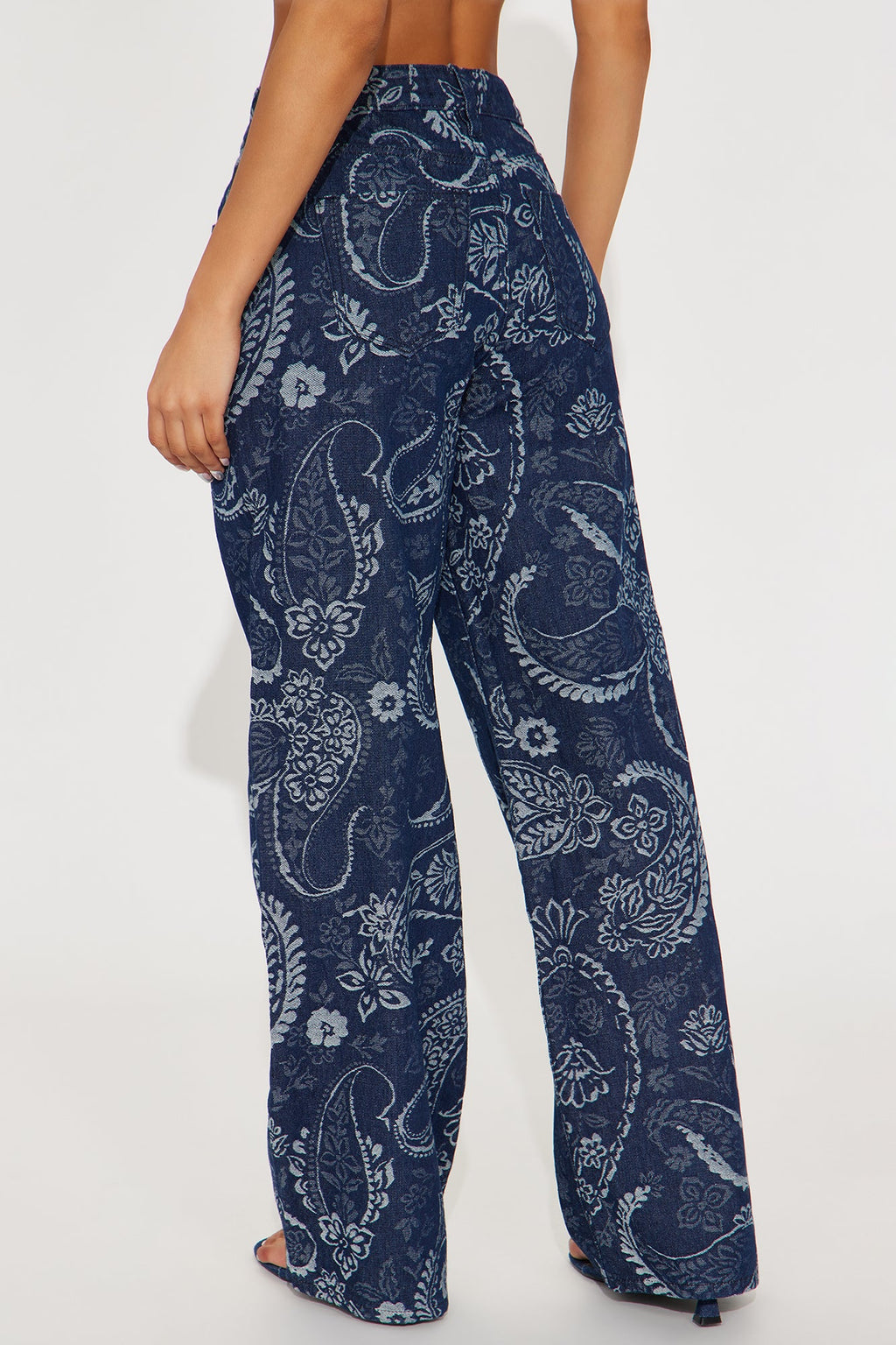 Paisley Dreams Jacquard Wide Leg Jeans - Dark Wash
