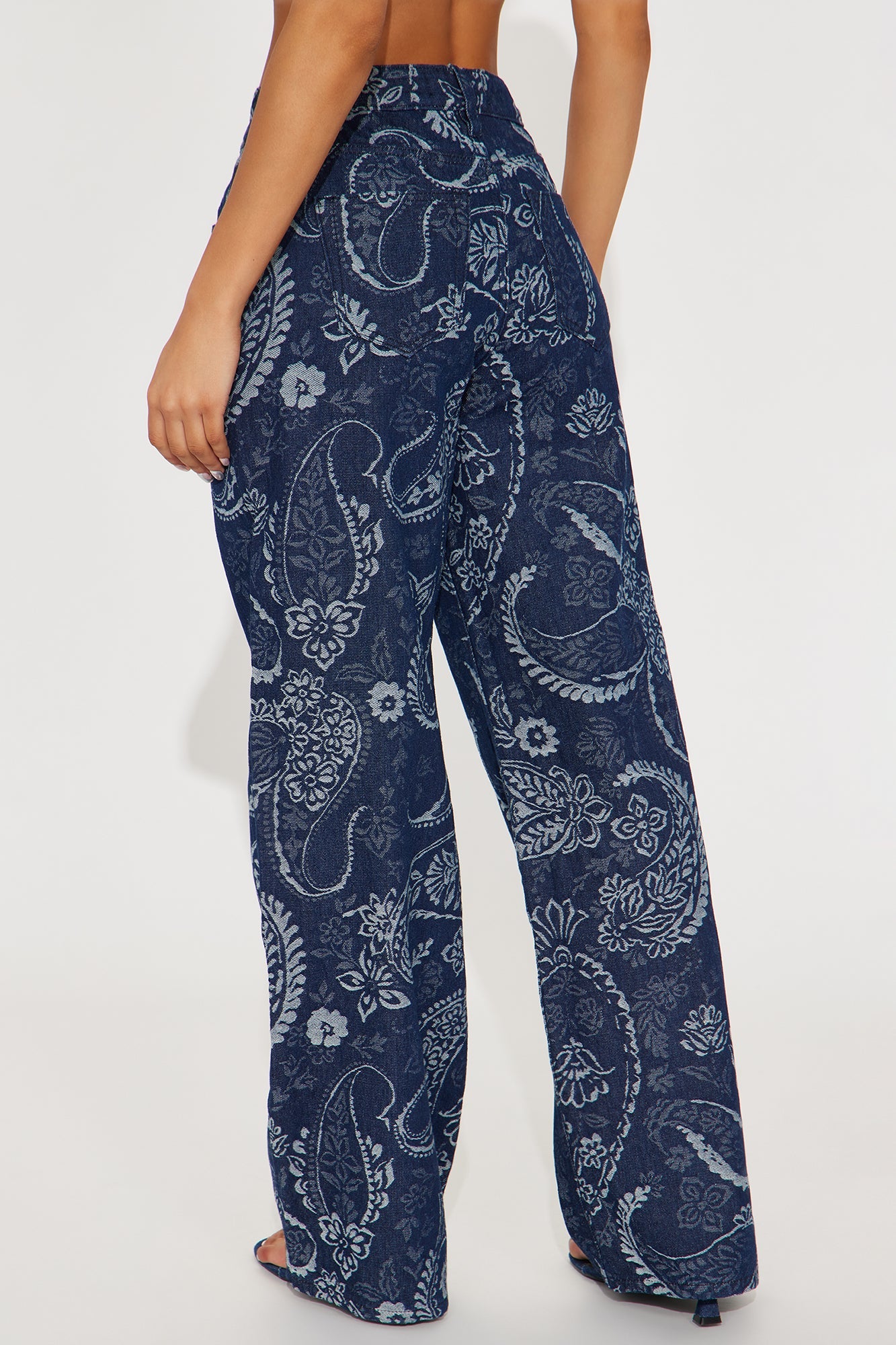 Paisley Dreams Jacquard Wide Leg Jeans - Dark Wash
