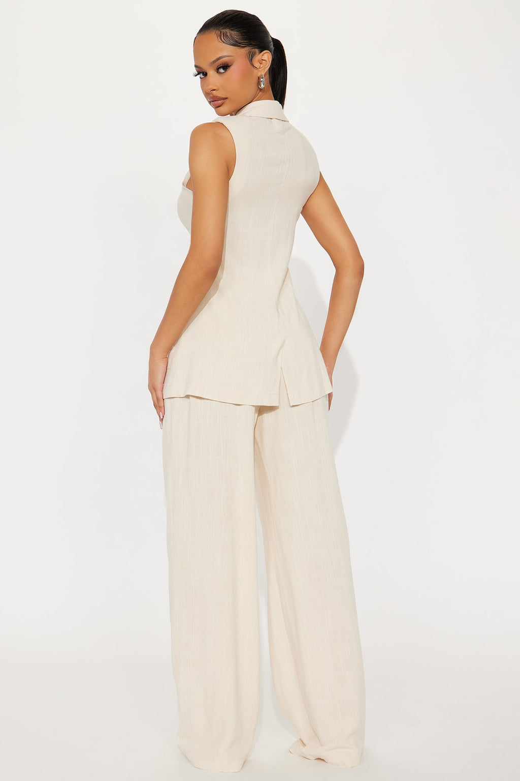 Essential Linen Vest Pant Set - Beige