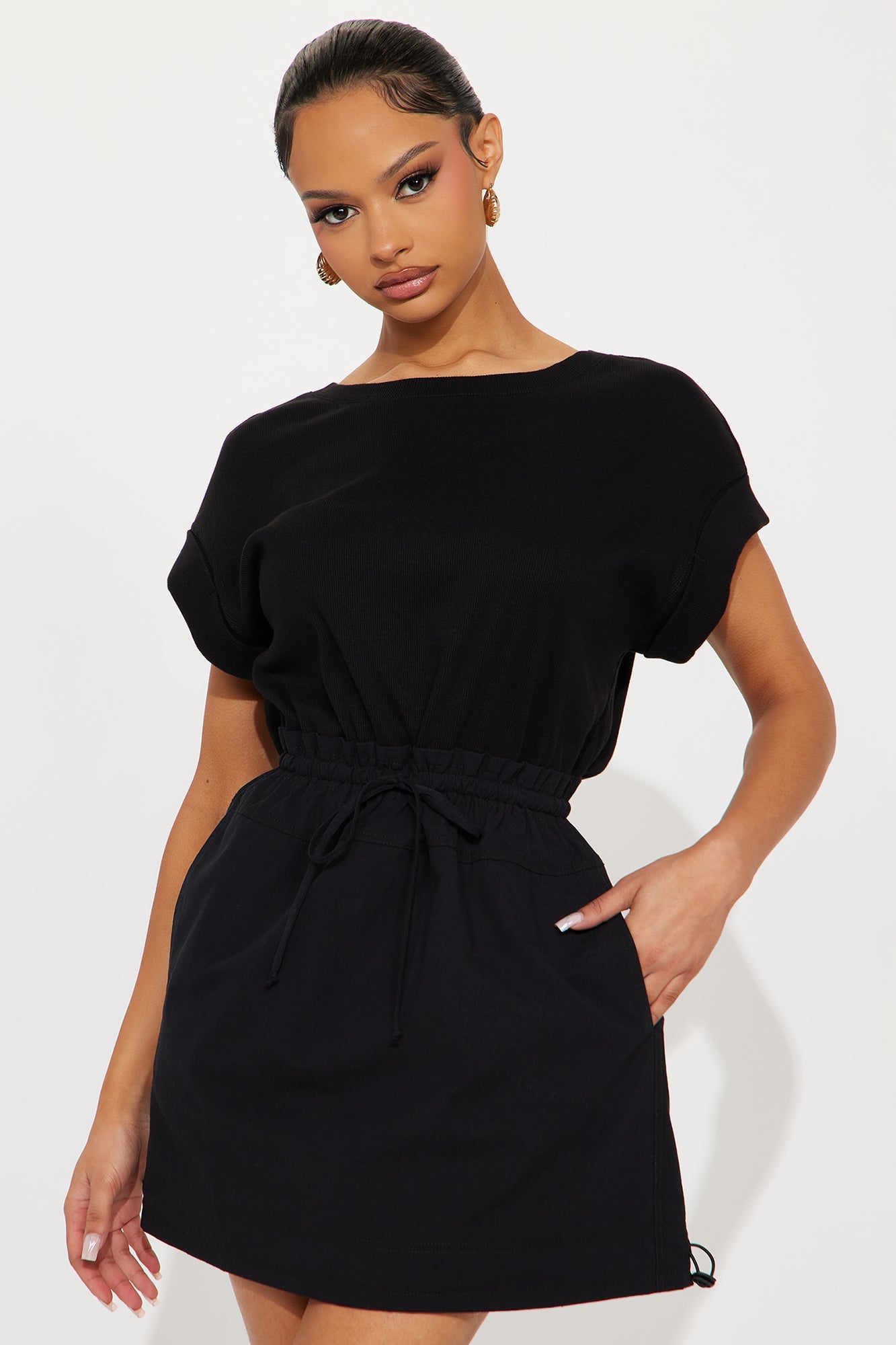 Jordan Short Sleeve Poplin Mini Dress - Black