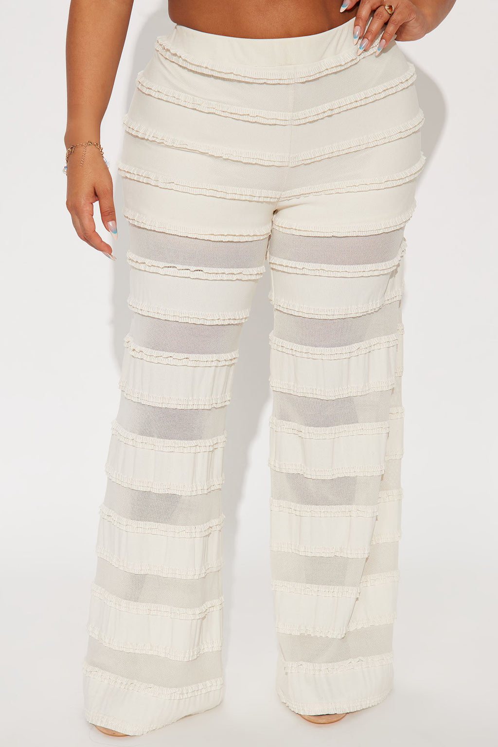 Alora Mesh Ruffled Wide Leg Pant - Taupe