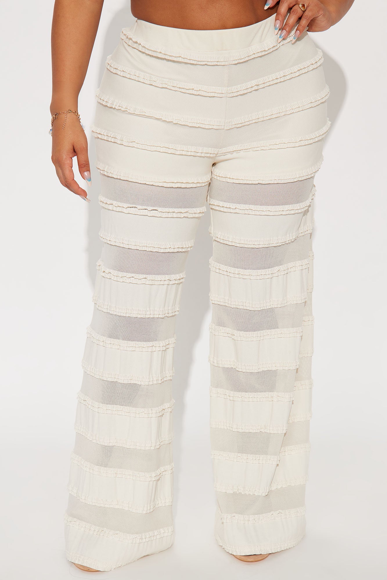 Alora Mesh Ruffled Wide Leg Pant - Taupe