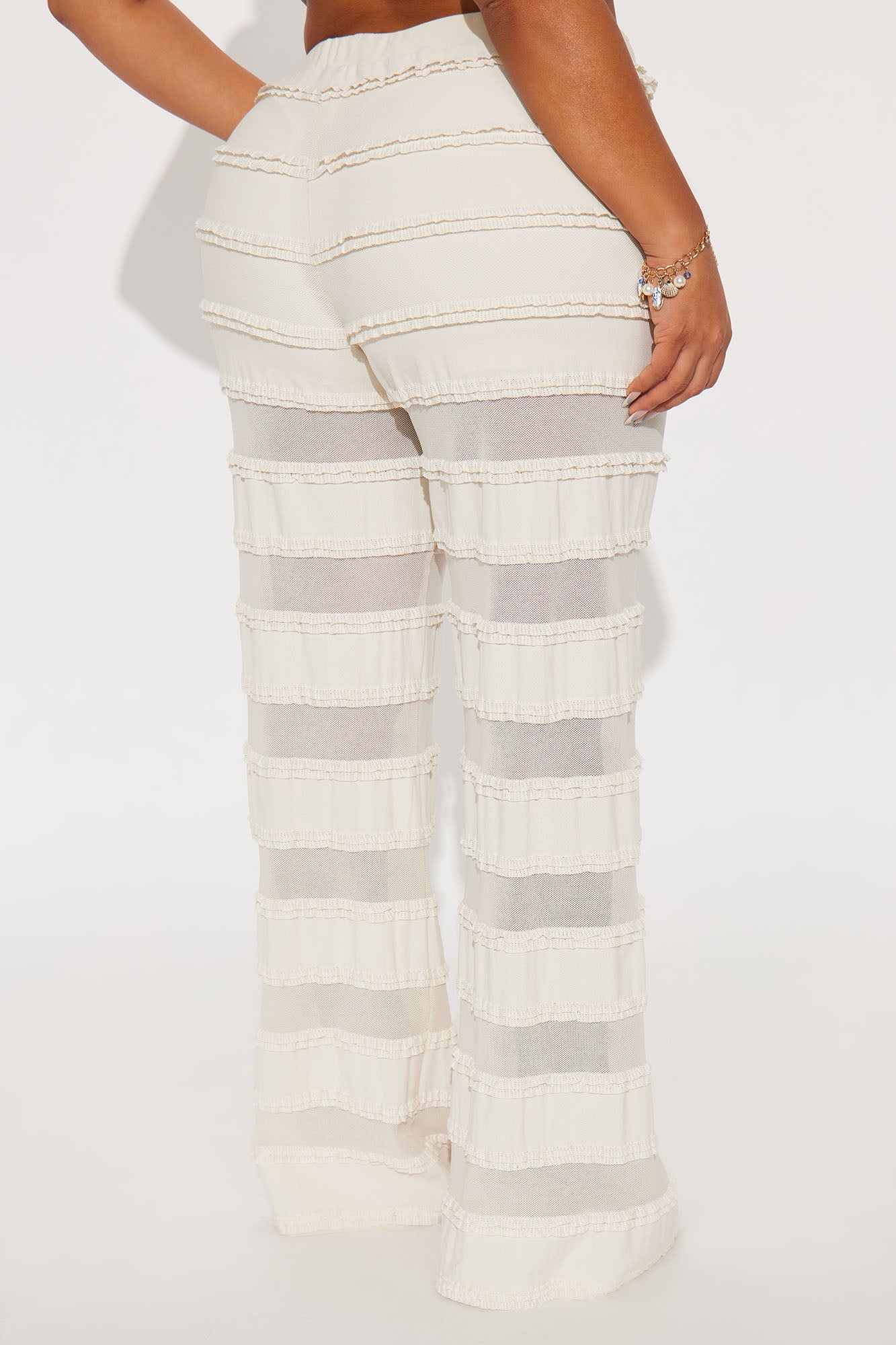 Alora Mesh Ruffled Wide Leg Pant - Taupe