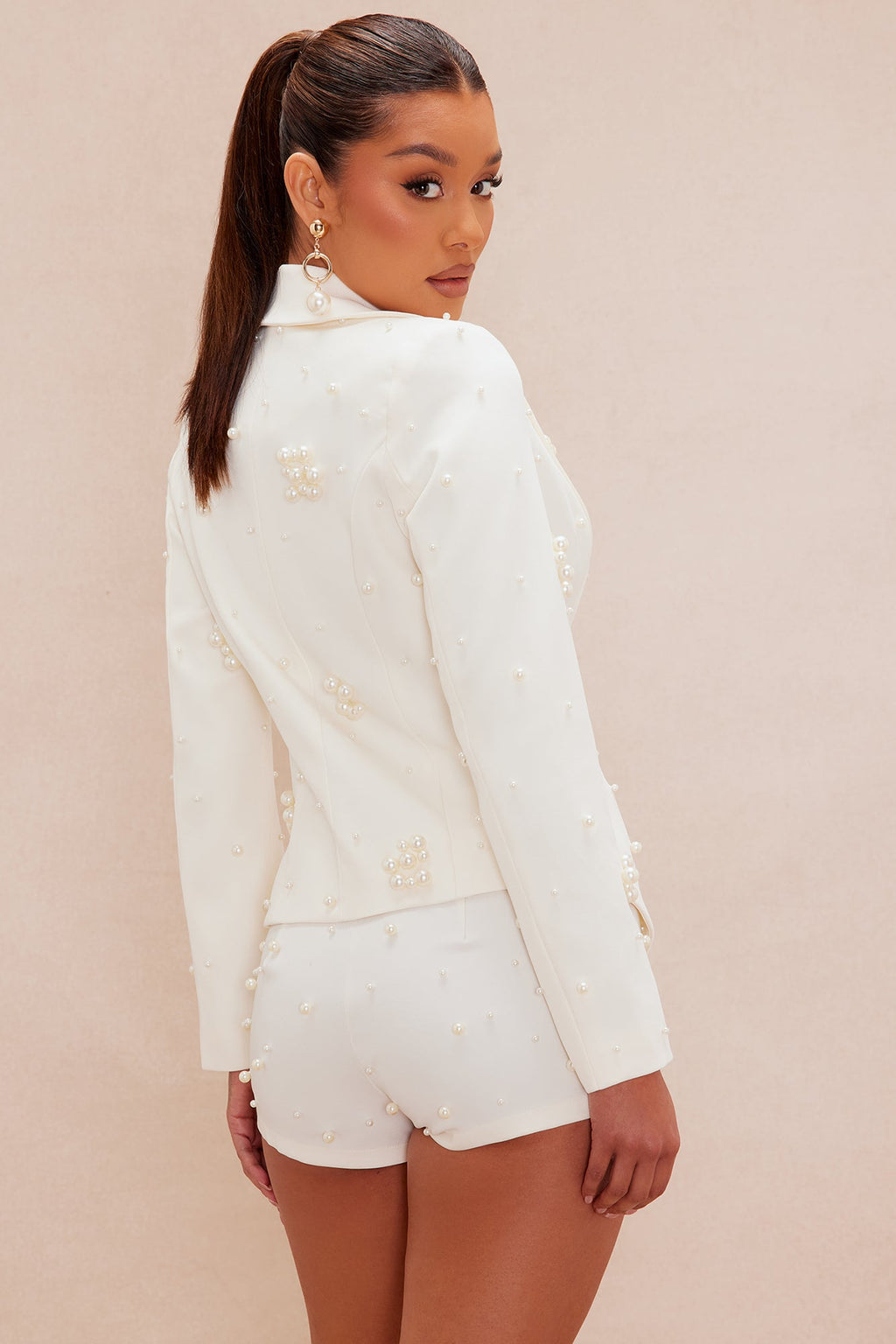 Anisa Pearl Short Suit Set - Cream