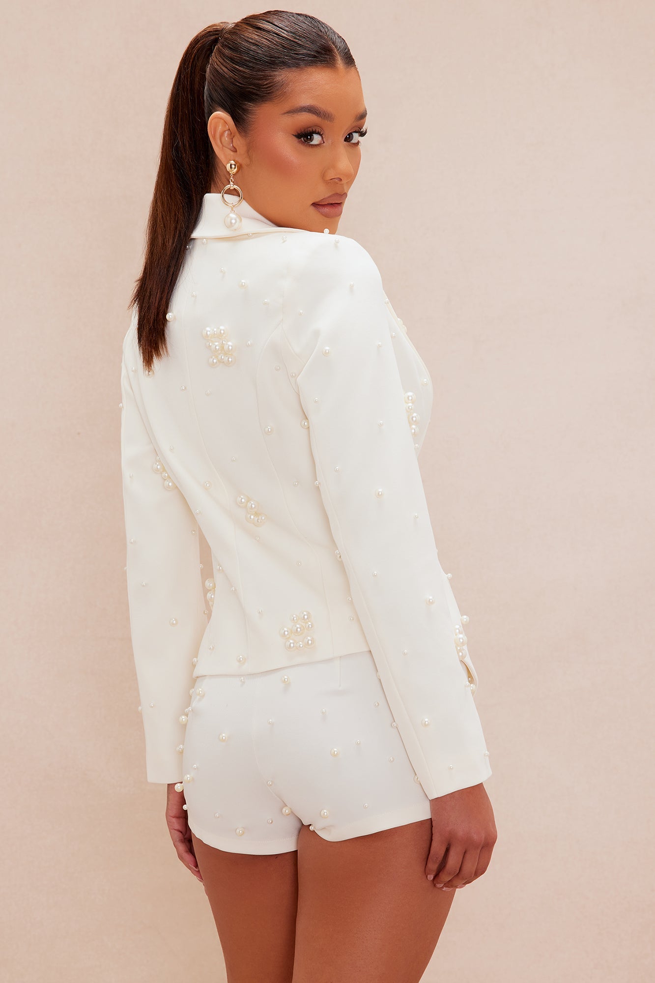 Anisa Pearl Short Suit Set - Cream