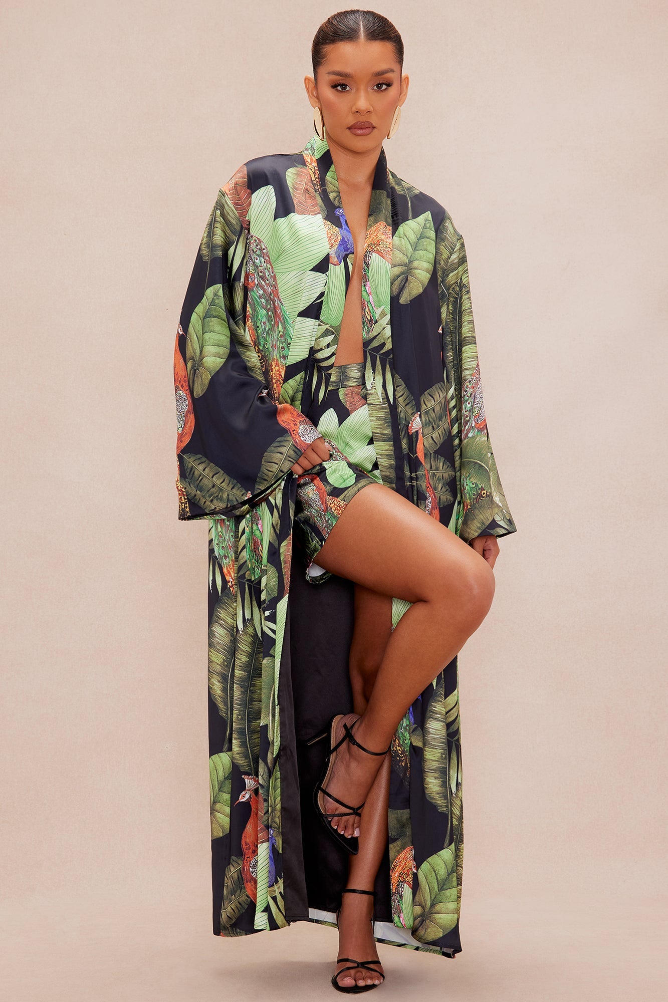In The Jungle Satin Kimono - Black/combo