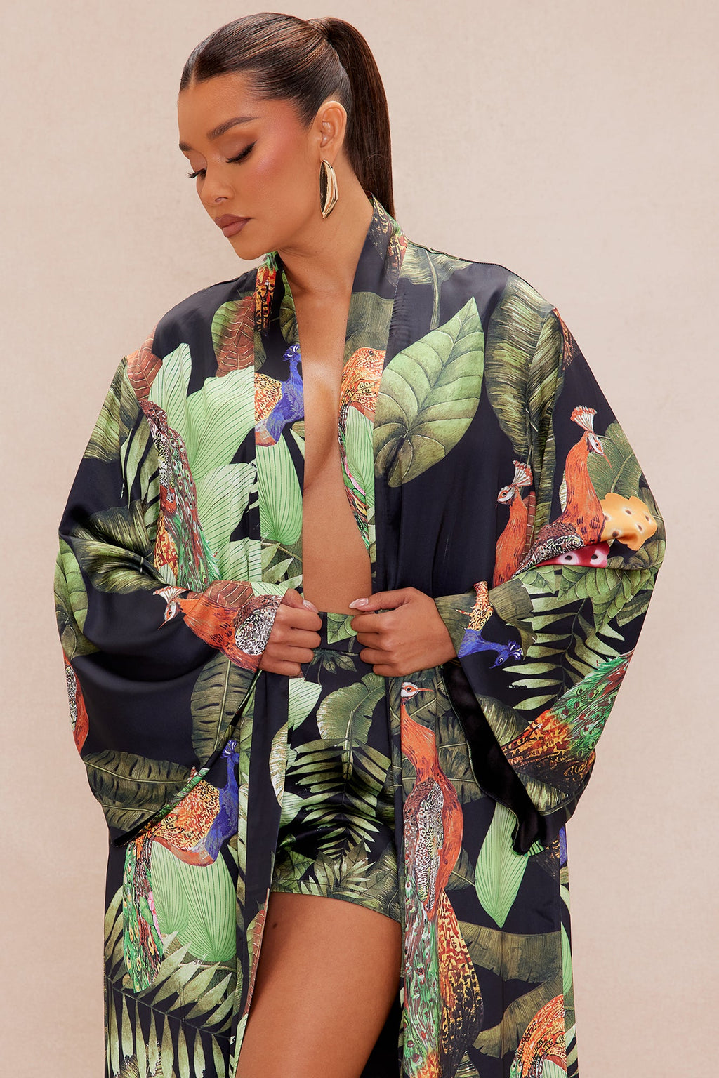 In The Jungle Satin Kimono - Black/combo