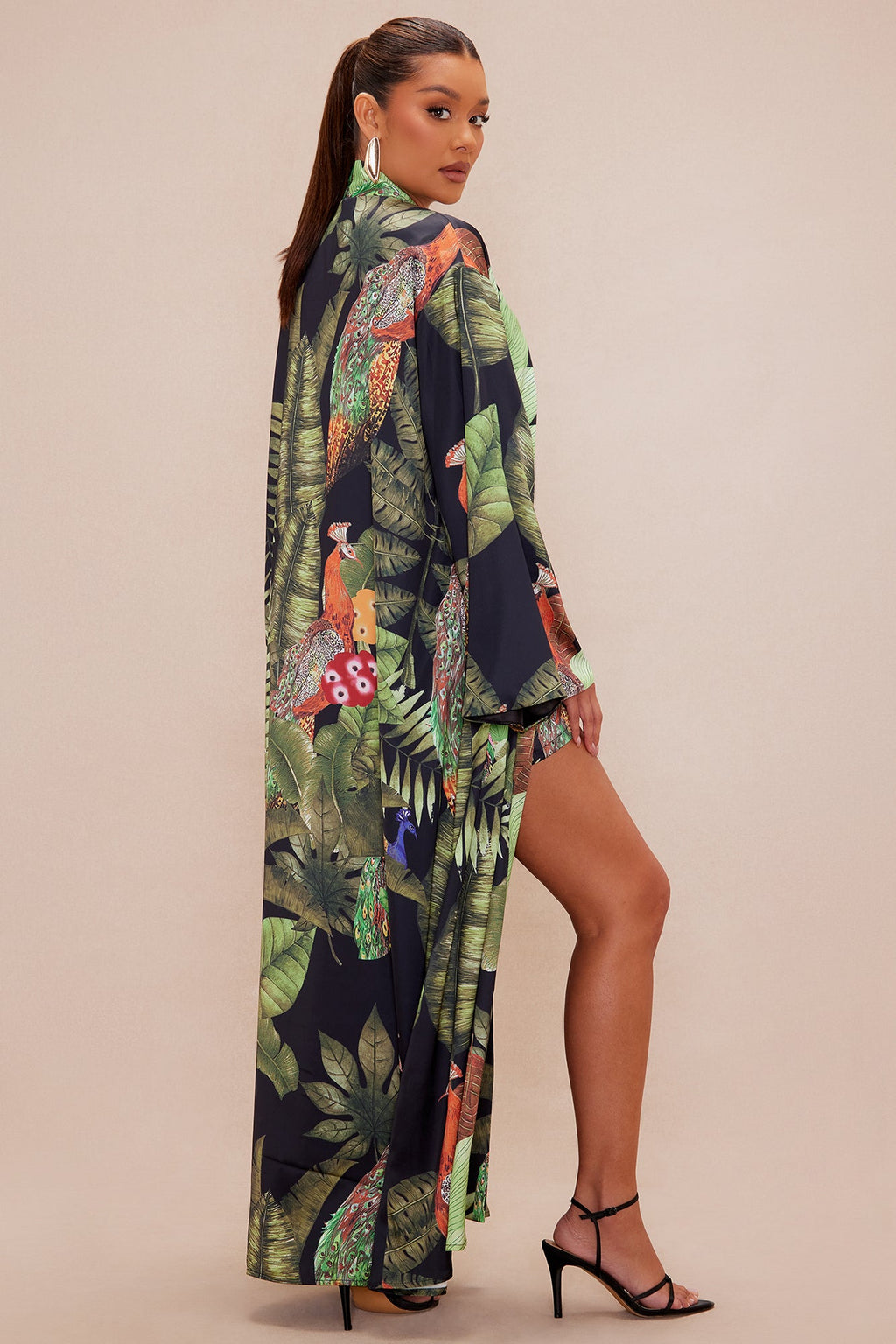 In The Jungle Satin Kimono - Black/combo