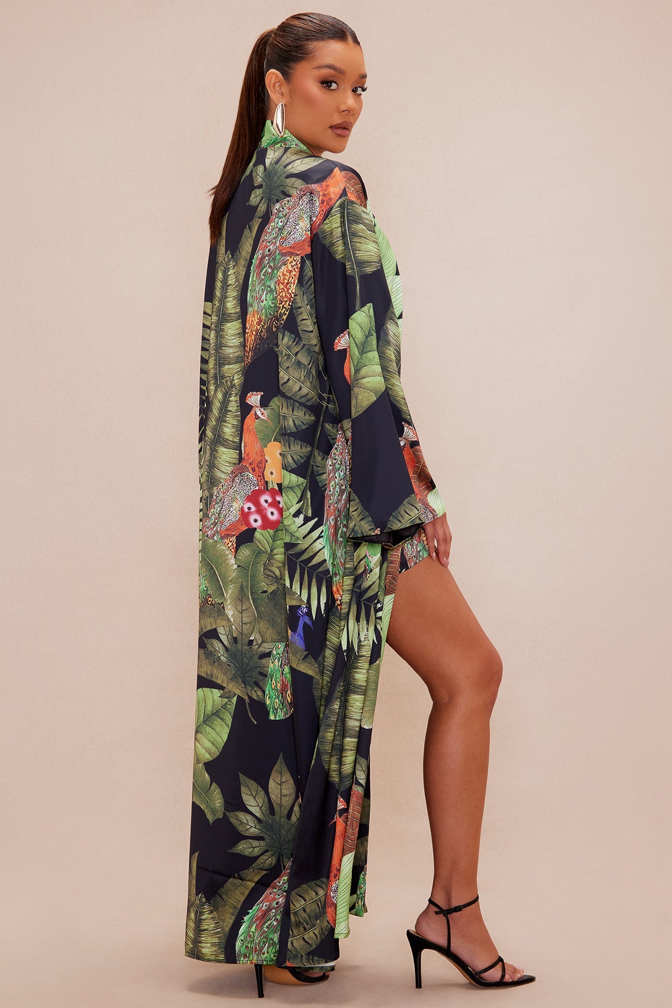 In The Jungle Satin Kimono - Black/combo