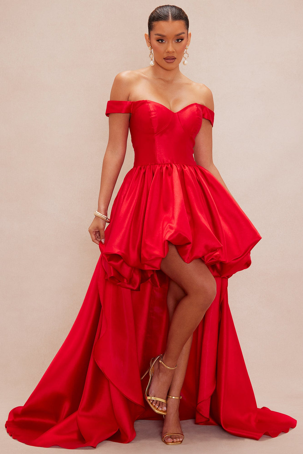 Kimberly High Low Taffeta Gown - Red