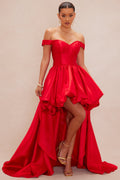 Kimberly High Low Taffeta Gown - Red