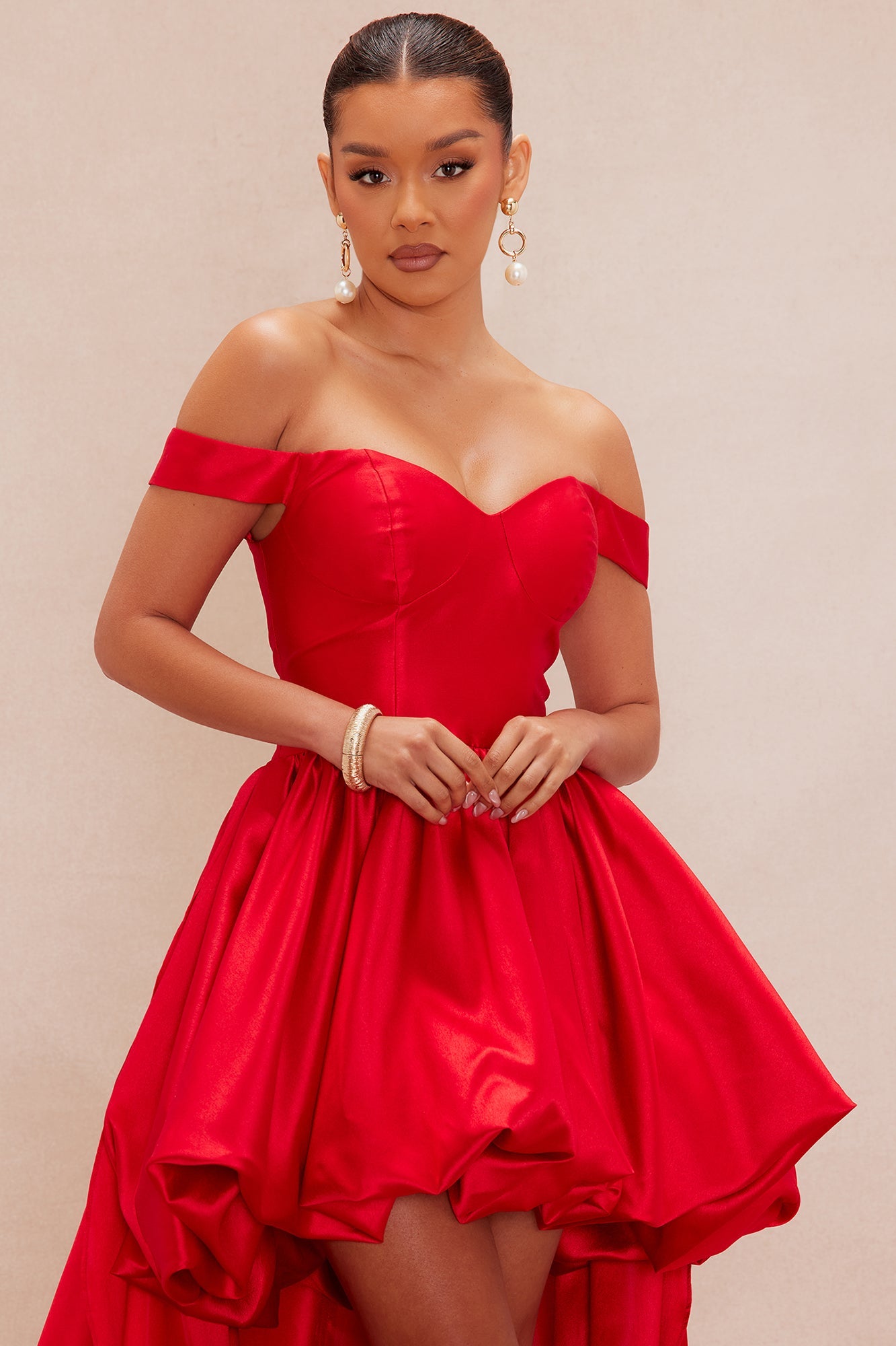 Kimberly High Low Taffeta Gown - Red