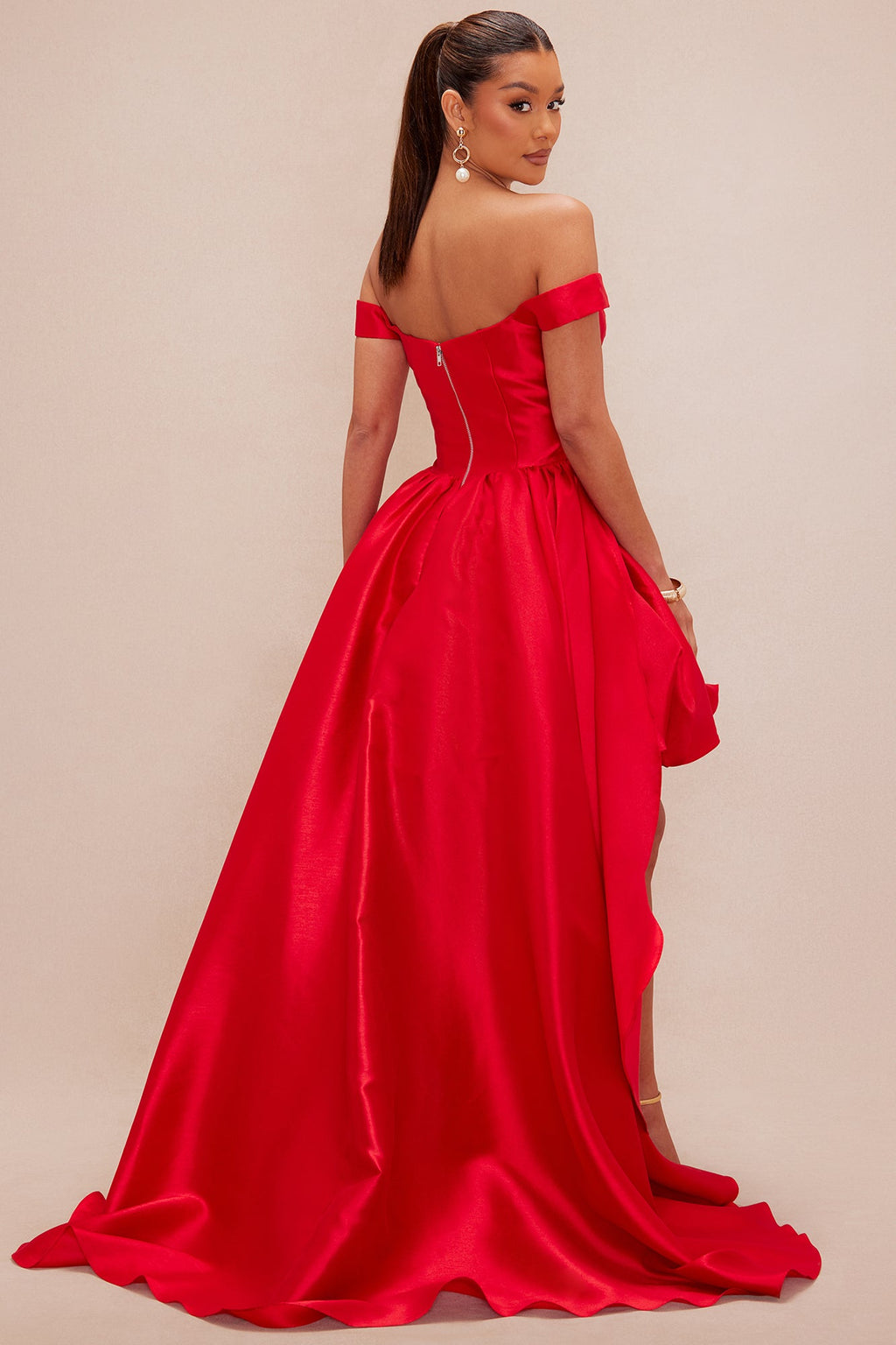 Kimberly High Low Taffeta Gown - Red
