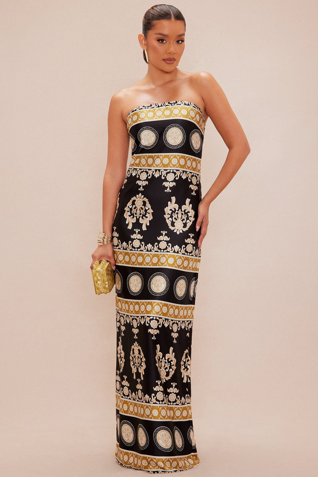 Kalisi Satin Maxi Dress - Black/combo