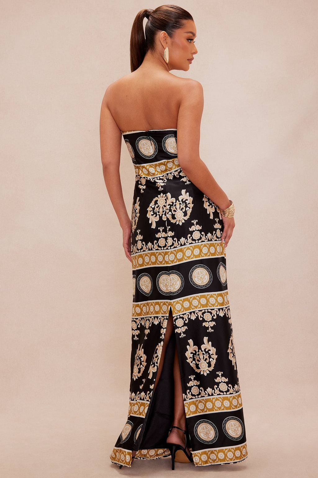 Kalisi Satin Maxi Dress - Black/combo