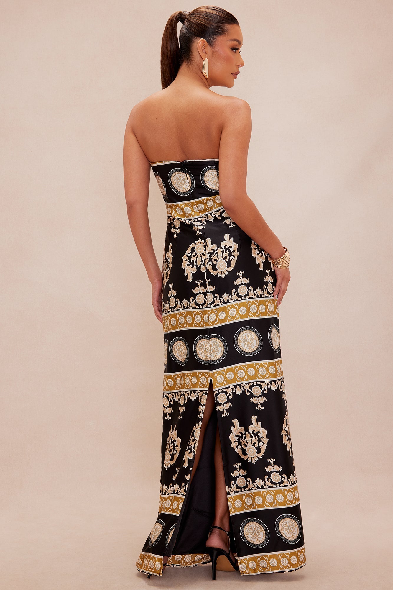 Kalisi Satin Maxi Dress - Black/combo