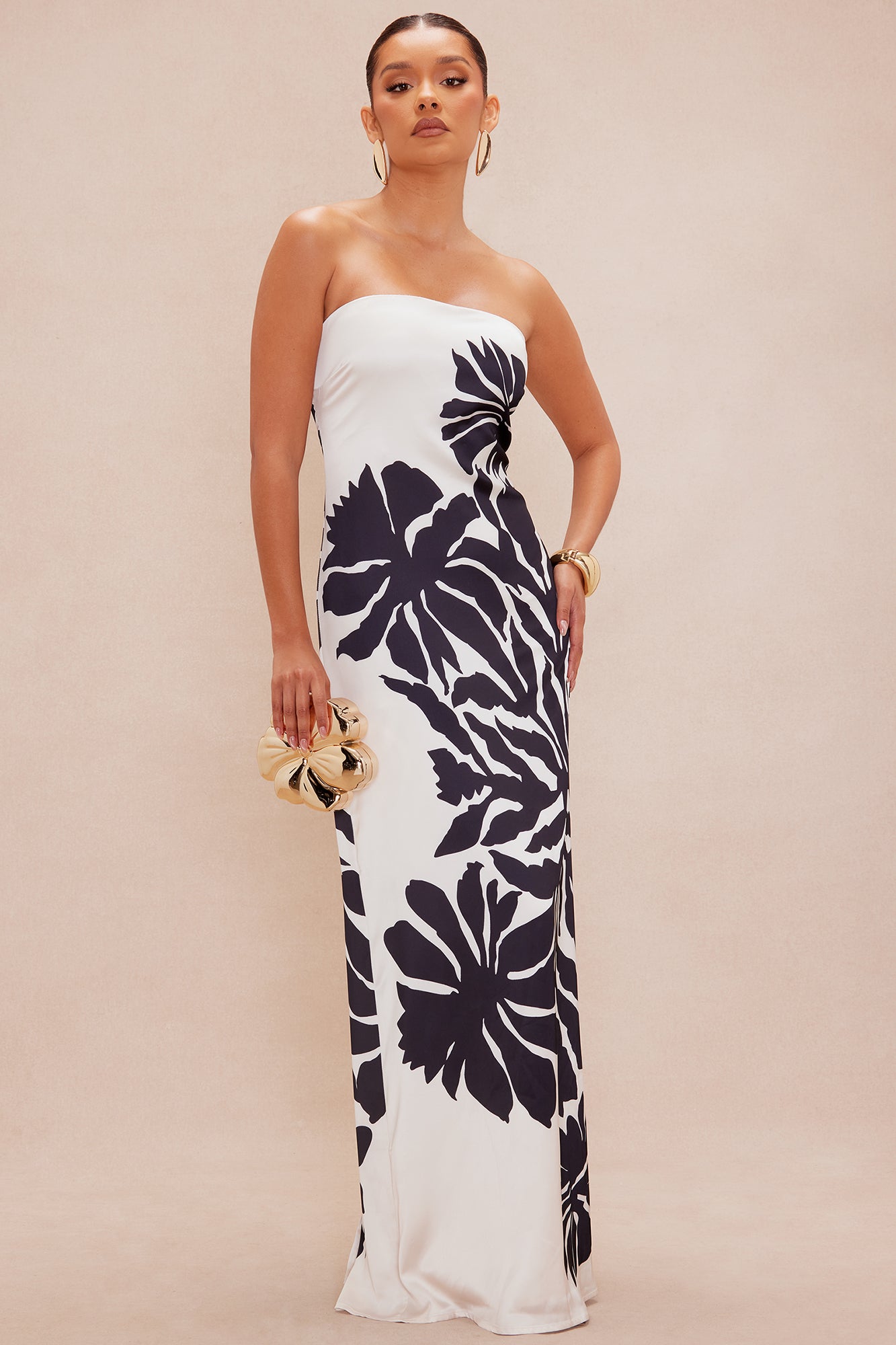 Luna Satin Maxi Dress - Cream/combo