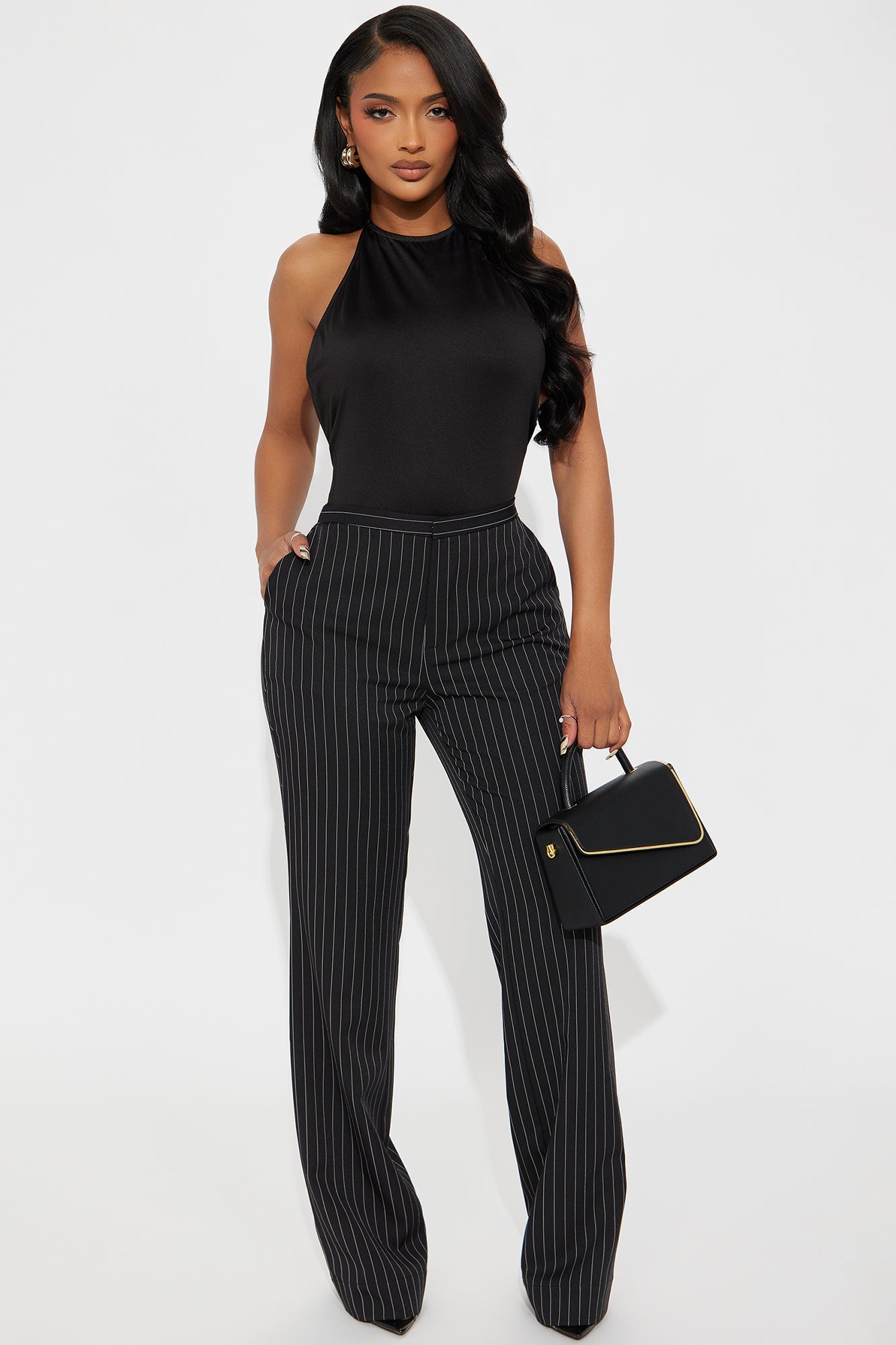 Madalyn Pinstripe Wide Leg Pant - Black