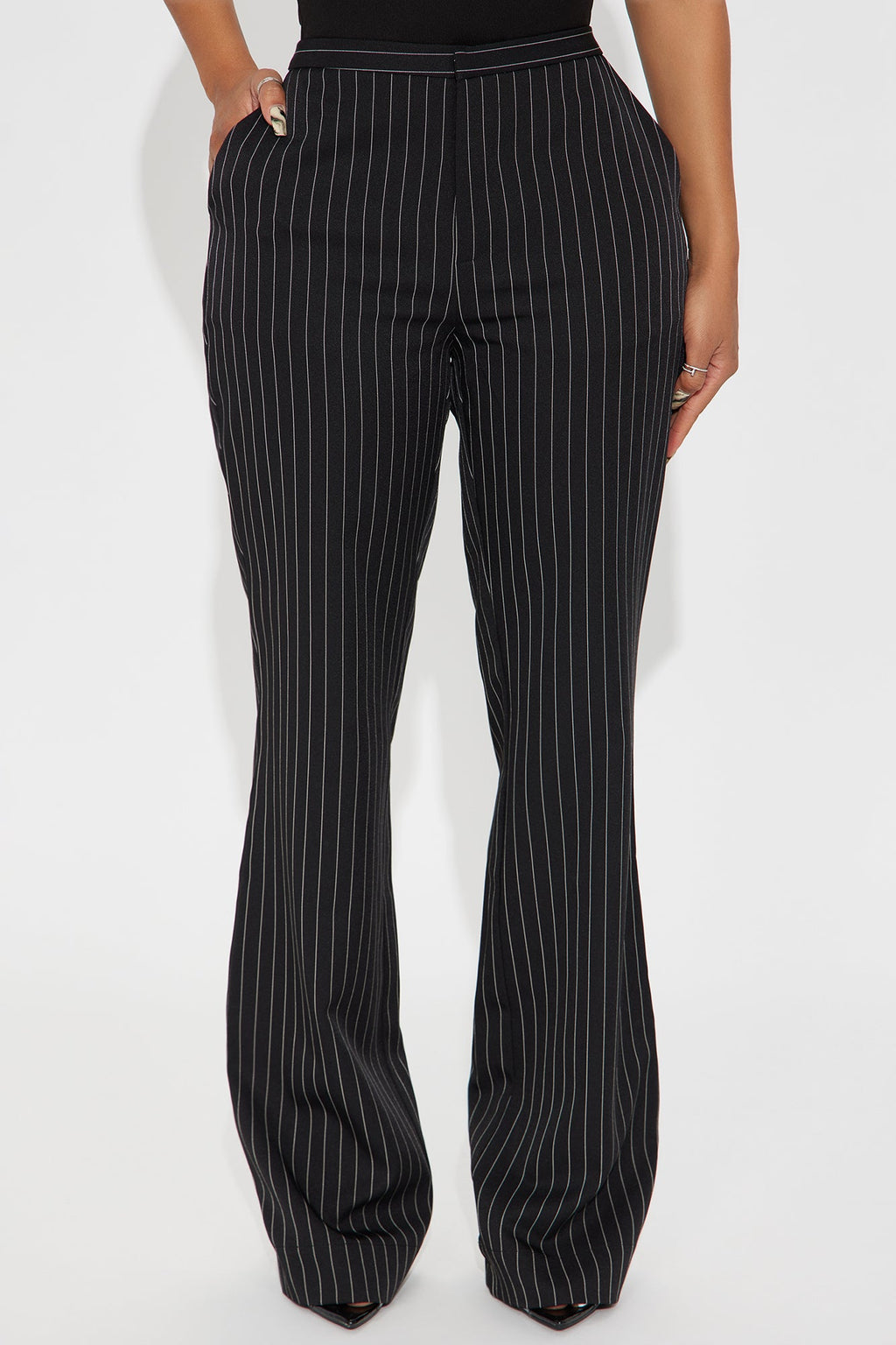 Madalyn Pinstripe Wide Leg Pant - Black