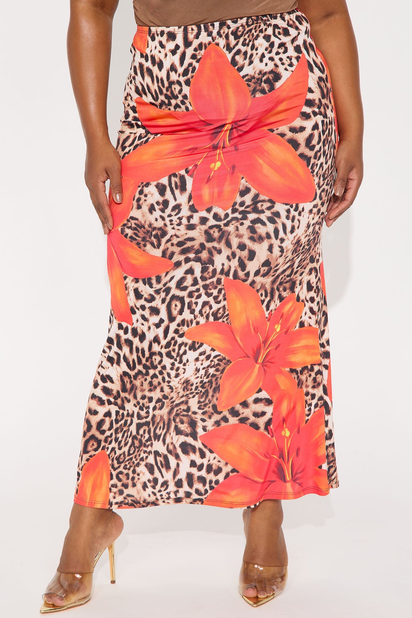 My Way Floral Leopard Print Maxi Skirt - Orange/combo