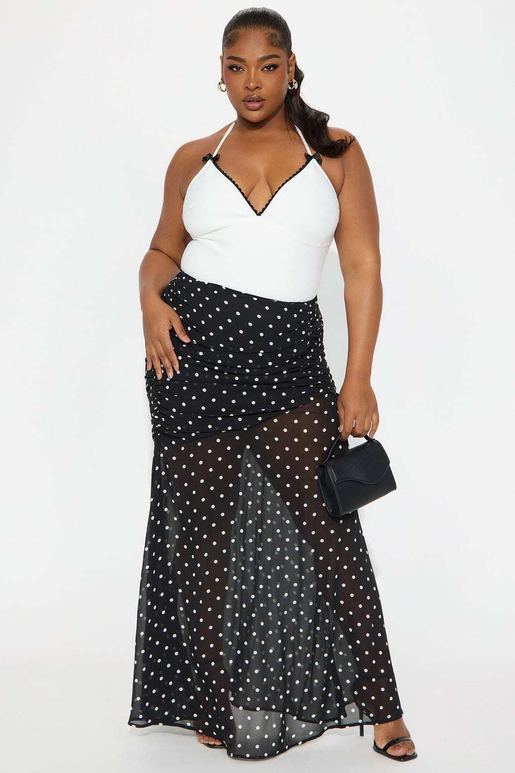Bella Chiffon Polka Dot Maxi Skirt - Black/White