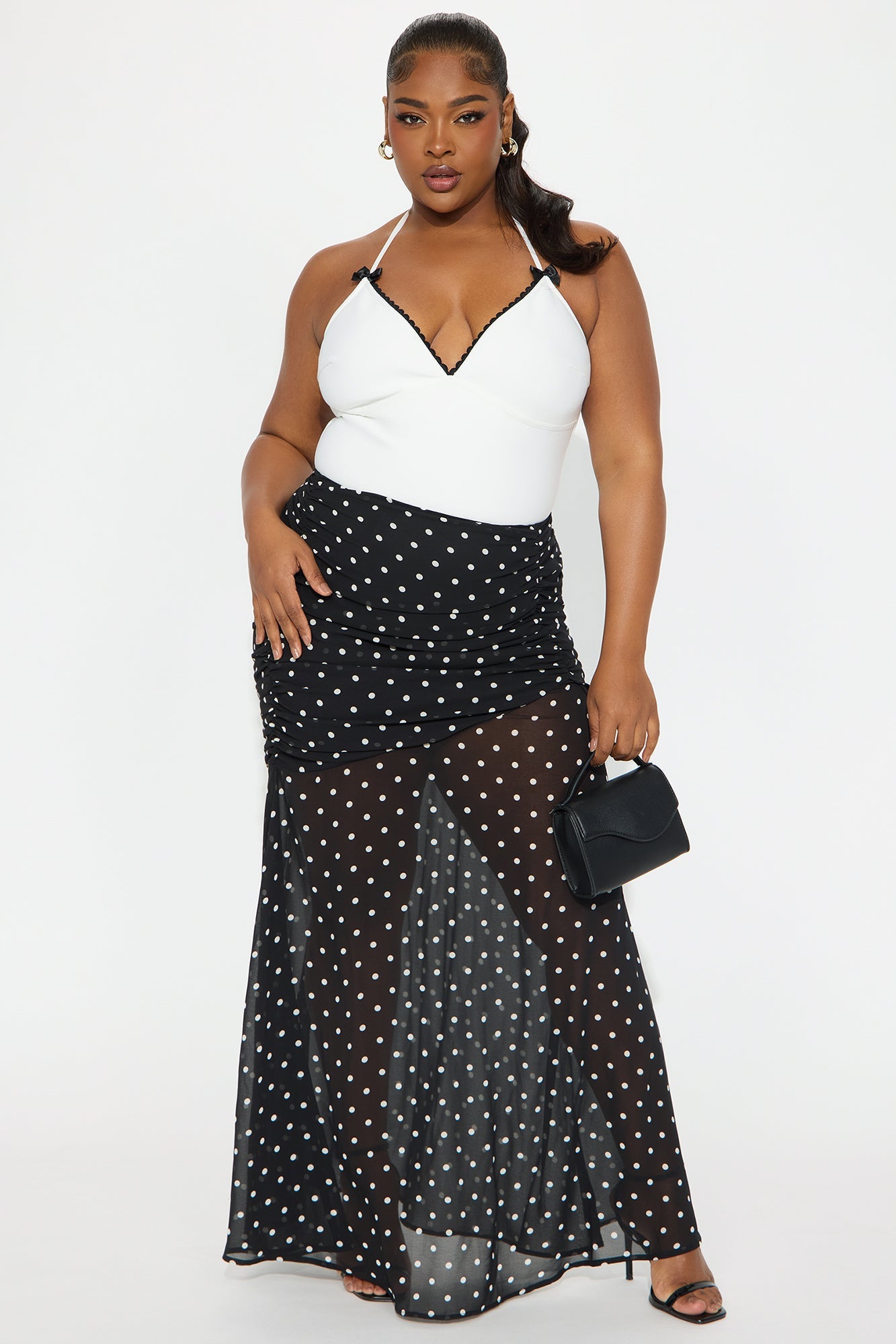 Bella Chiffon Polka Dot Maxi Skirt - Black/White