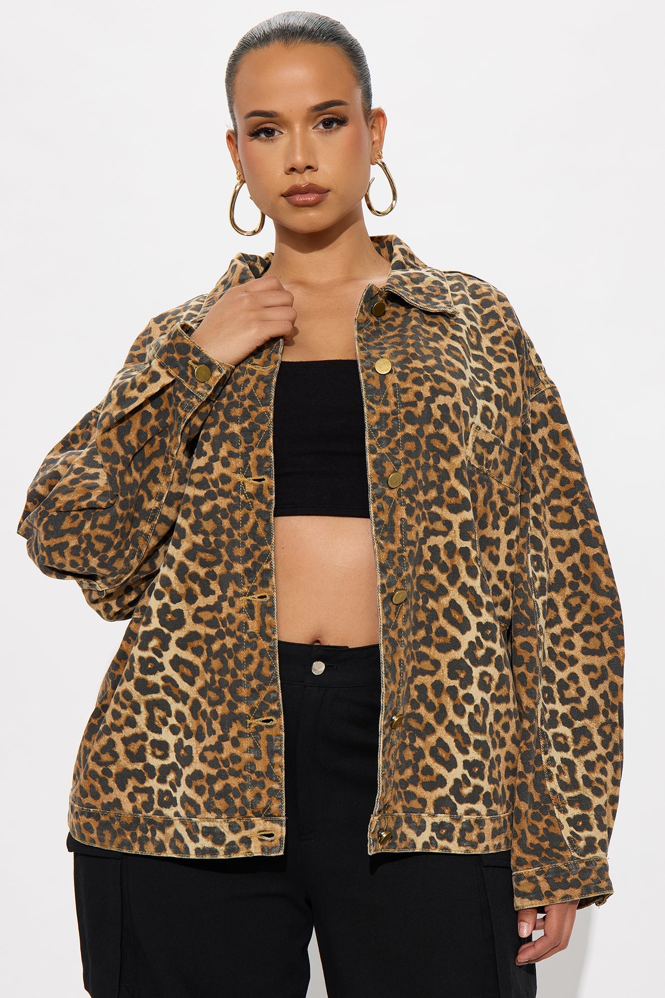Cameron Oversized Leopard Jacket - Brown/combo