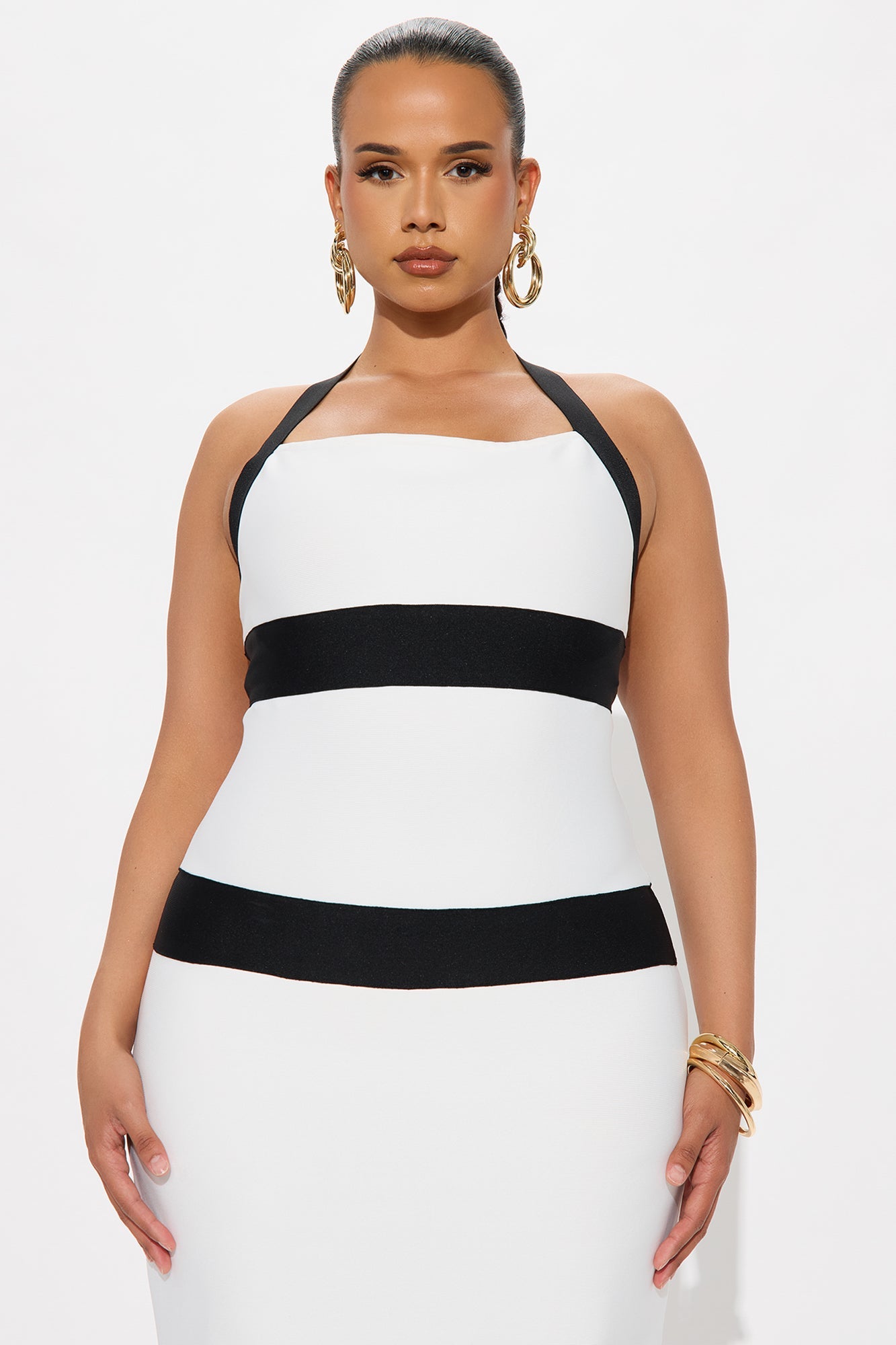 Desire More Bandage Halter Midi Dress - White/Black
