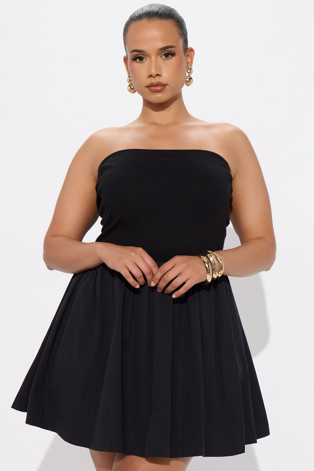 Adele Strapless Poplin Mini Dress - Black