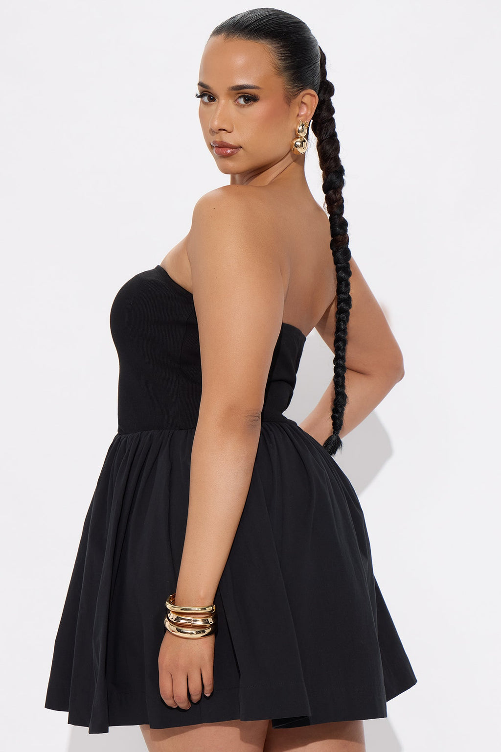 Adele Strapless Poplin Mini Dress - Black