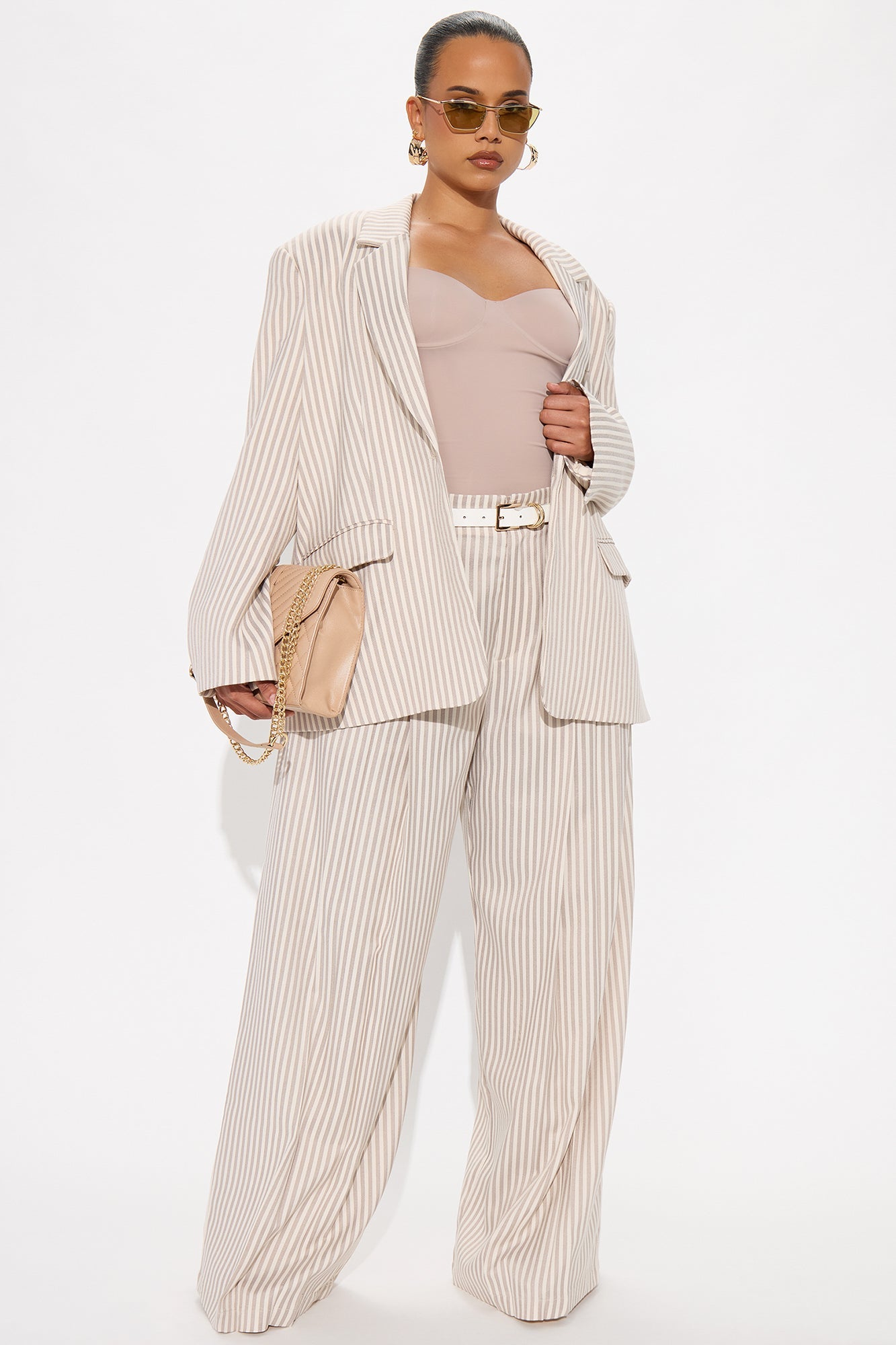 Nara Twill Striped Blazer - Tan/Multi