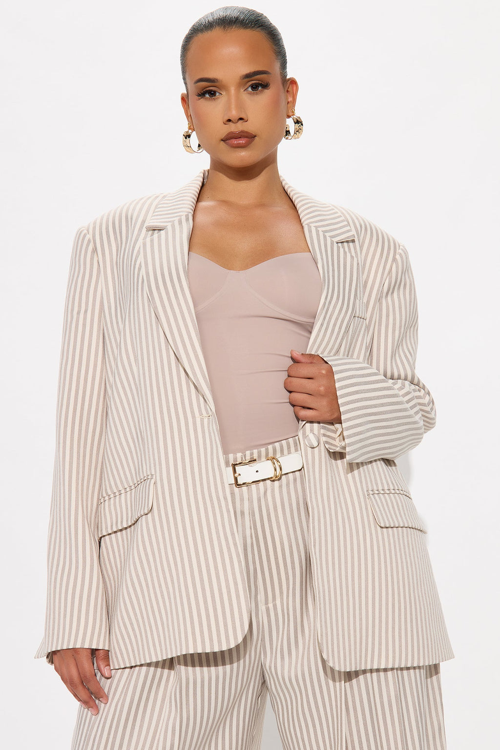 Nara Twill Striped Blazer - Tan/Multi